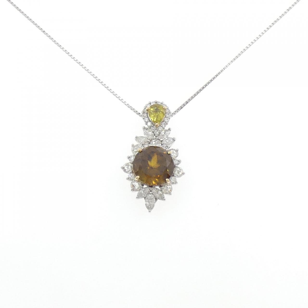PT900/K18YG/PT850 Sphene Necklace 10.58CT
