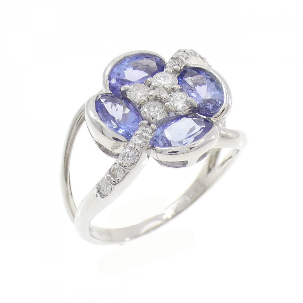 K18WG フラワー タンザナイト リング 1.74CT