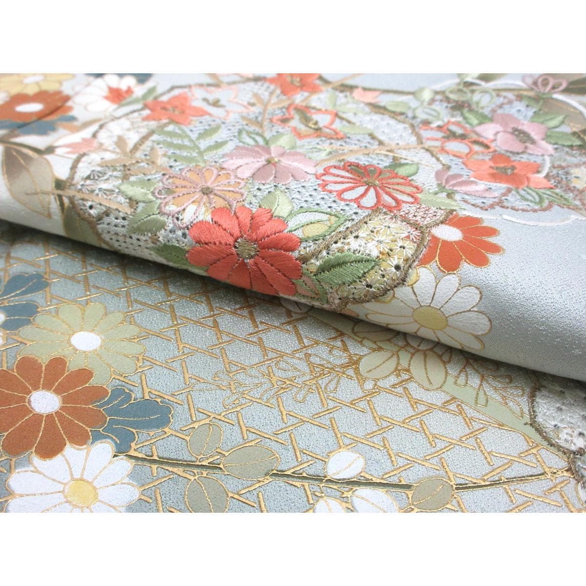 【未使用品】訪問着　友禅金彩加工　刺繍入りボカシ染