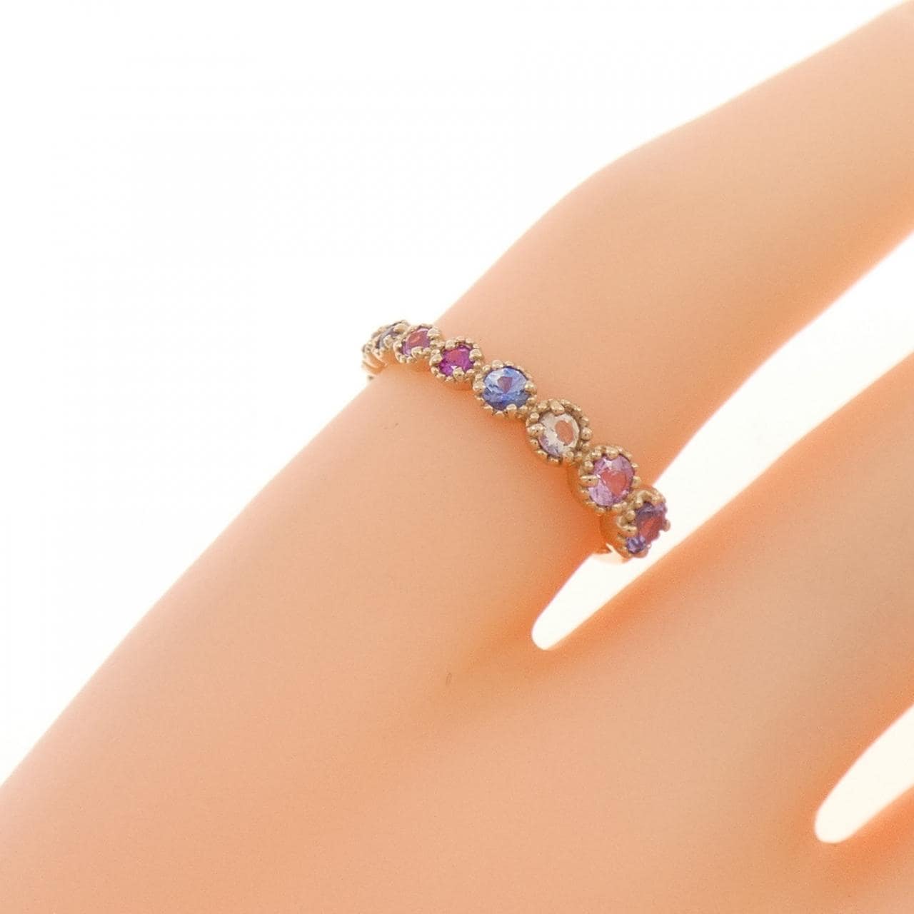 K18PG カラーストーン ピンキーリング
