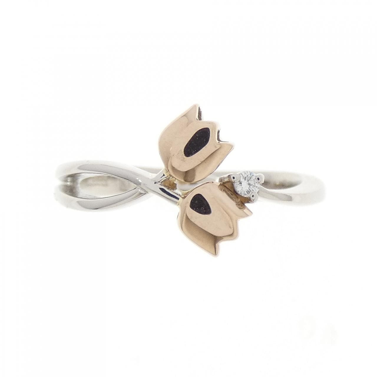 PT900/K18PG Flower Diamond Ring 0.01CT