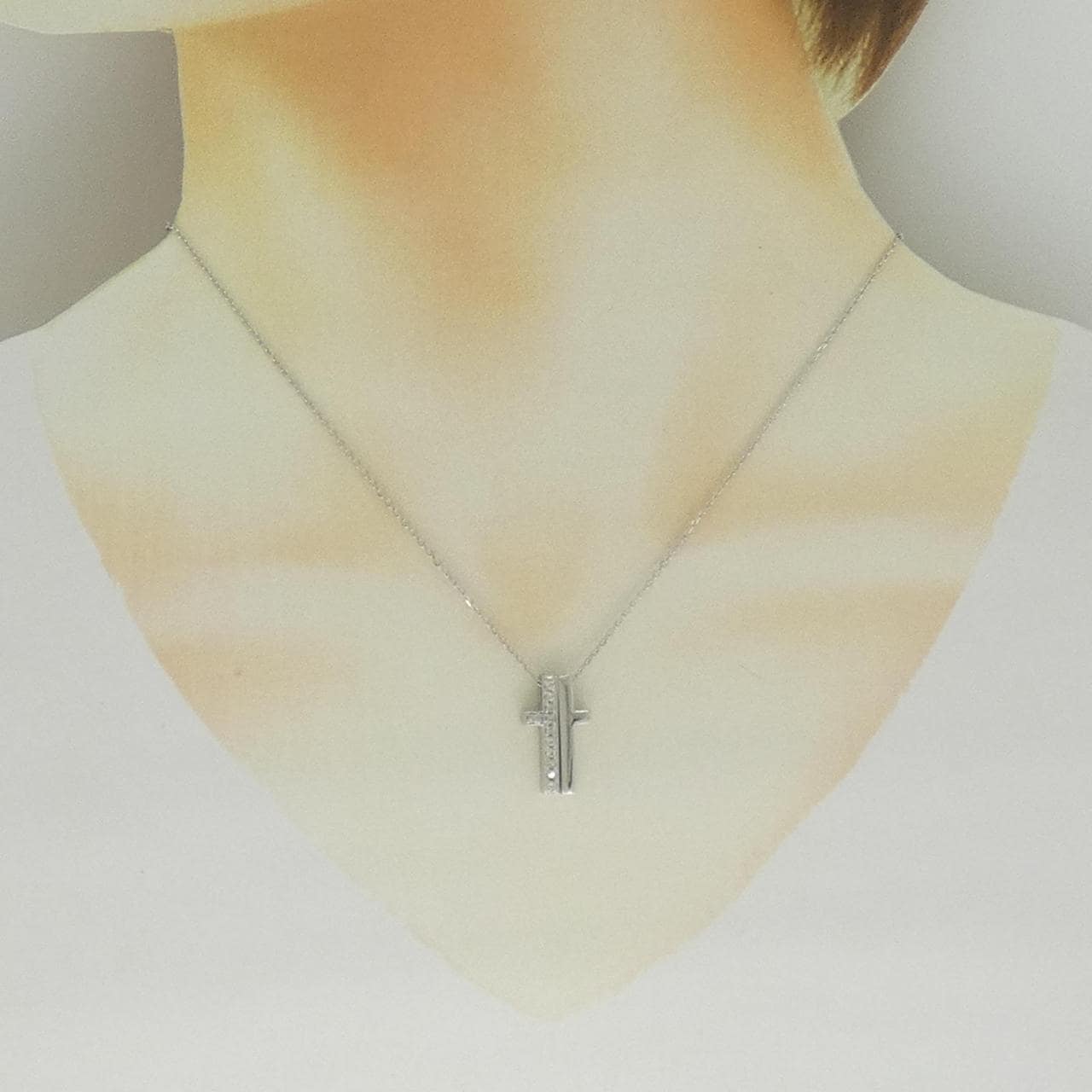 K18WG クロス ダイヤモンド ネックレス 0.15CT