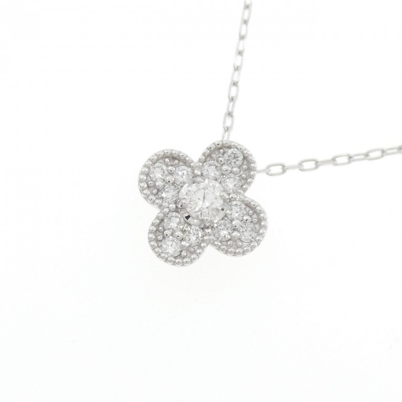K18WG フラワー ダイヤモンド ネックレス 0.25CT