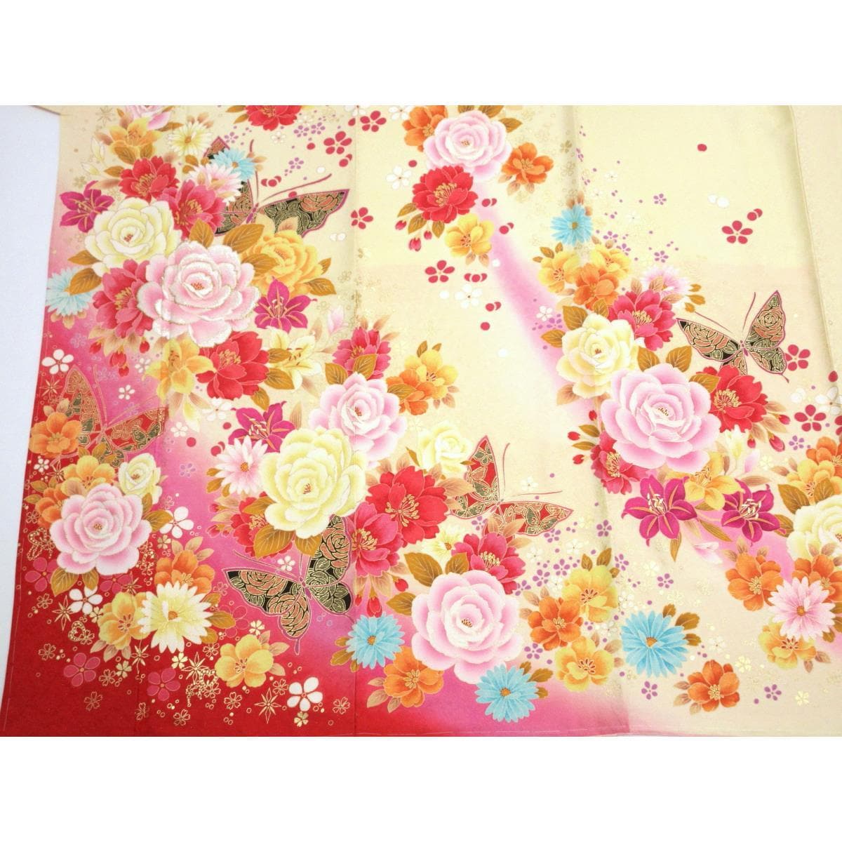 【未使用品】振袖　友禅金彩加工　刺繍入りボカシ染