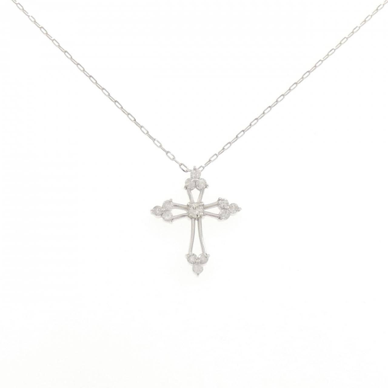 K18WG クロス ダイヤモンド ネックレス 0.30CT
