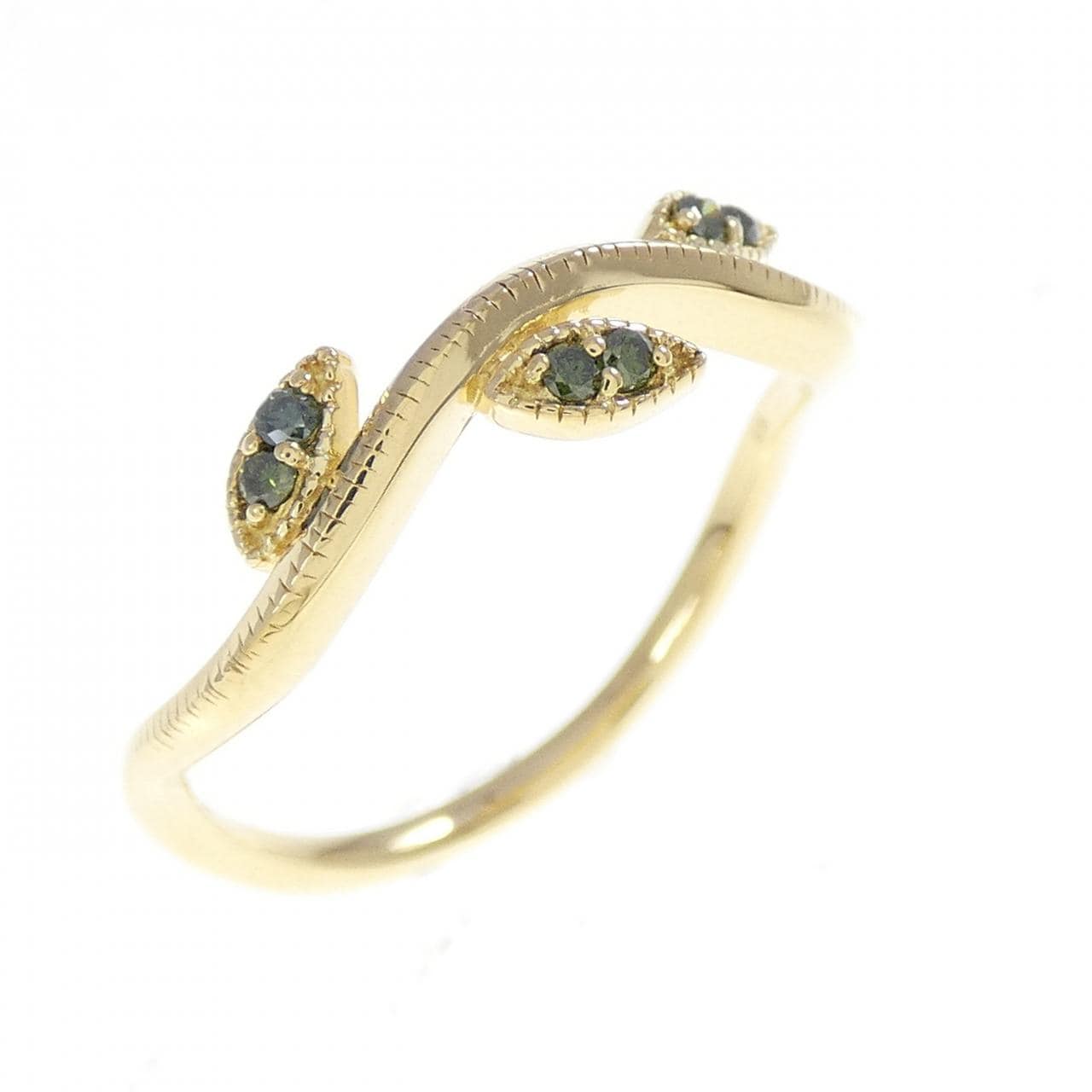 K18YG リーフ ダイヤモンド リング 0.06CT