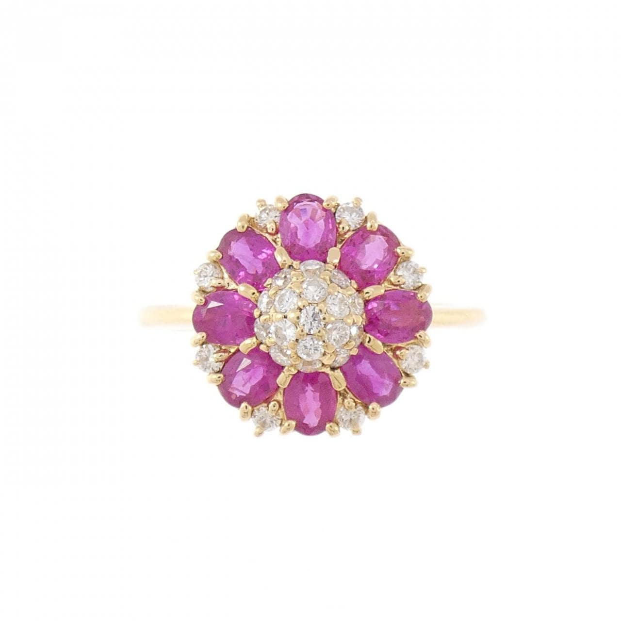 K18YG フラワー ルビー リング 1.19CT