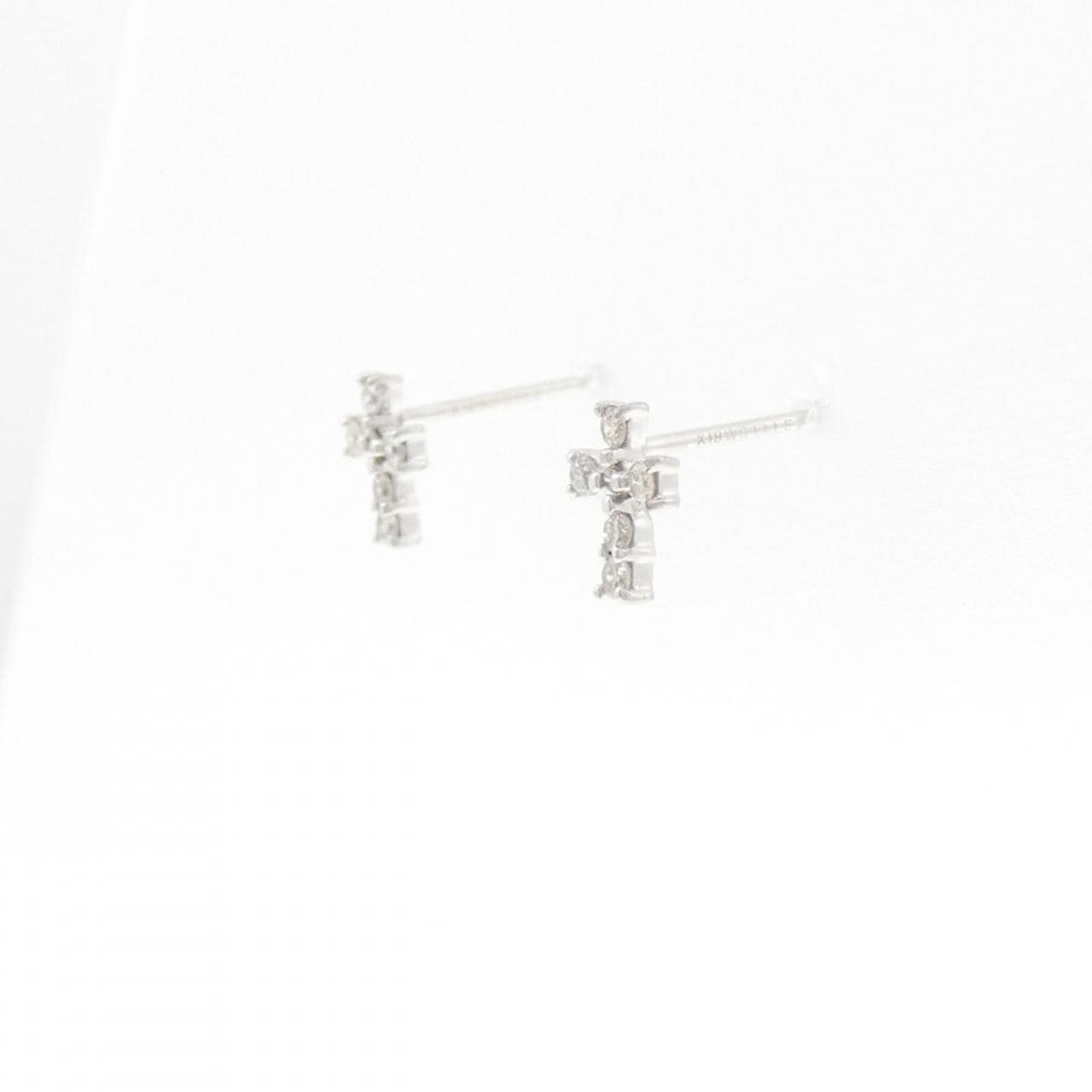 K18WG クロス ダイヤモンド ピアス 0.12CT
