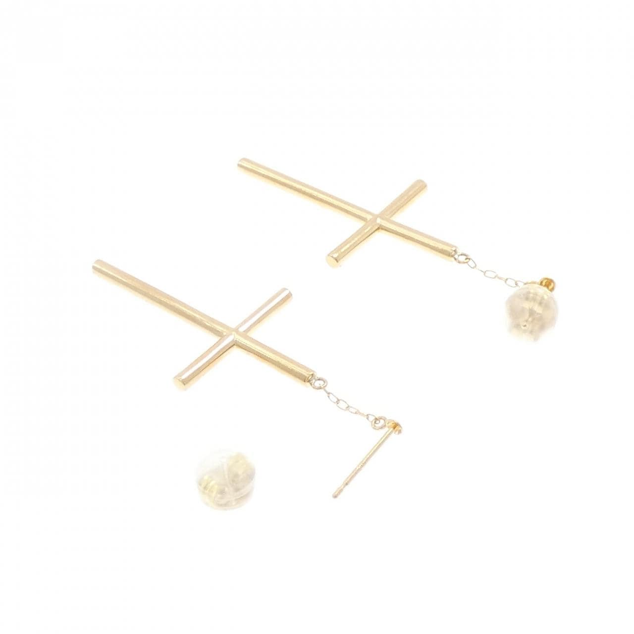 [BRAND NEW] K18YG cross earrings