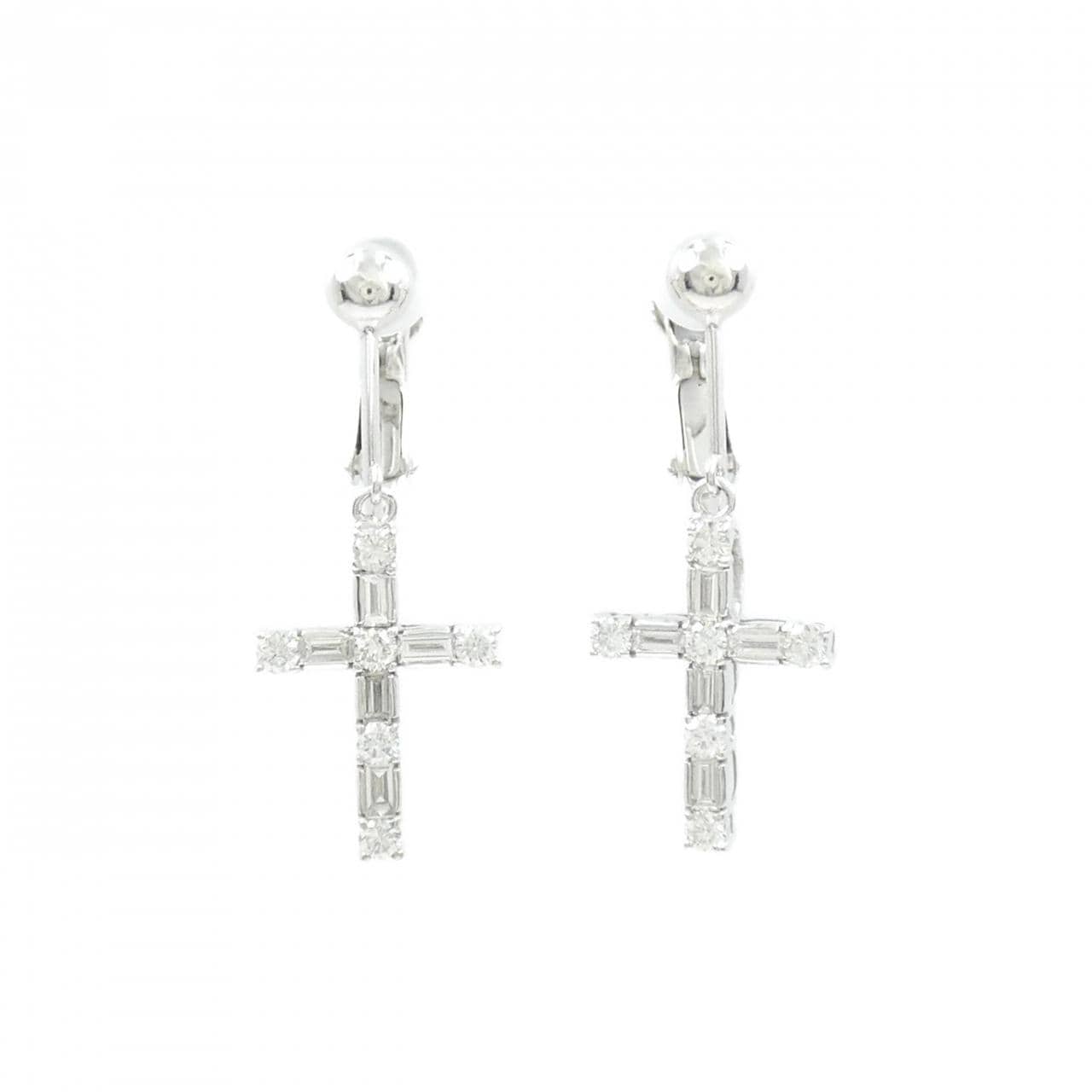 K18WG クロス ダイヤモンド イヤリング 0.60CT