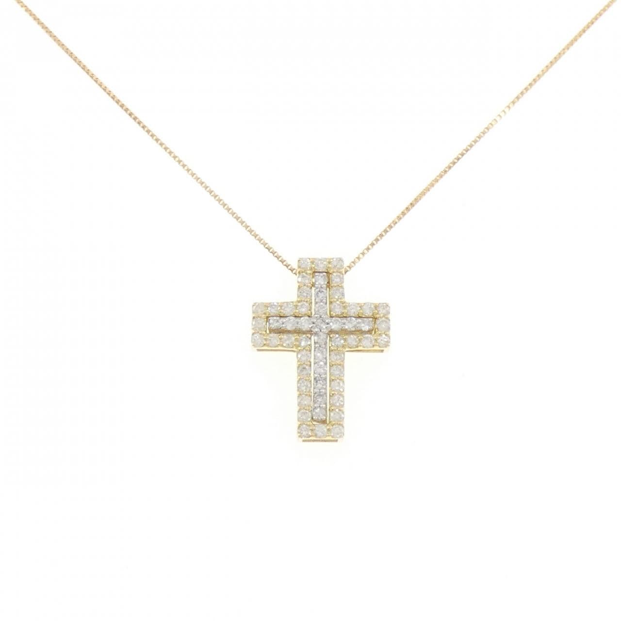 K18YG/K18WG 2WAY クロス ダイヤモンド ネックレス 0.16CT