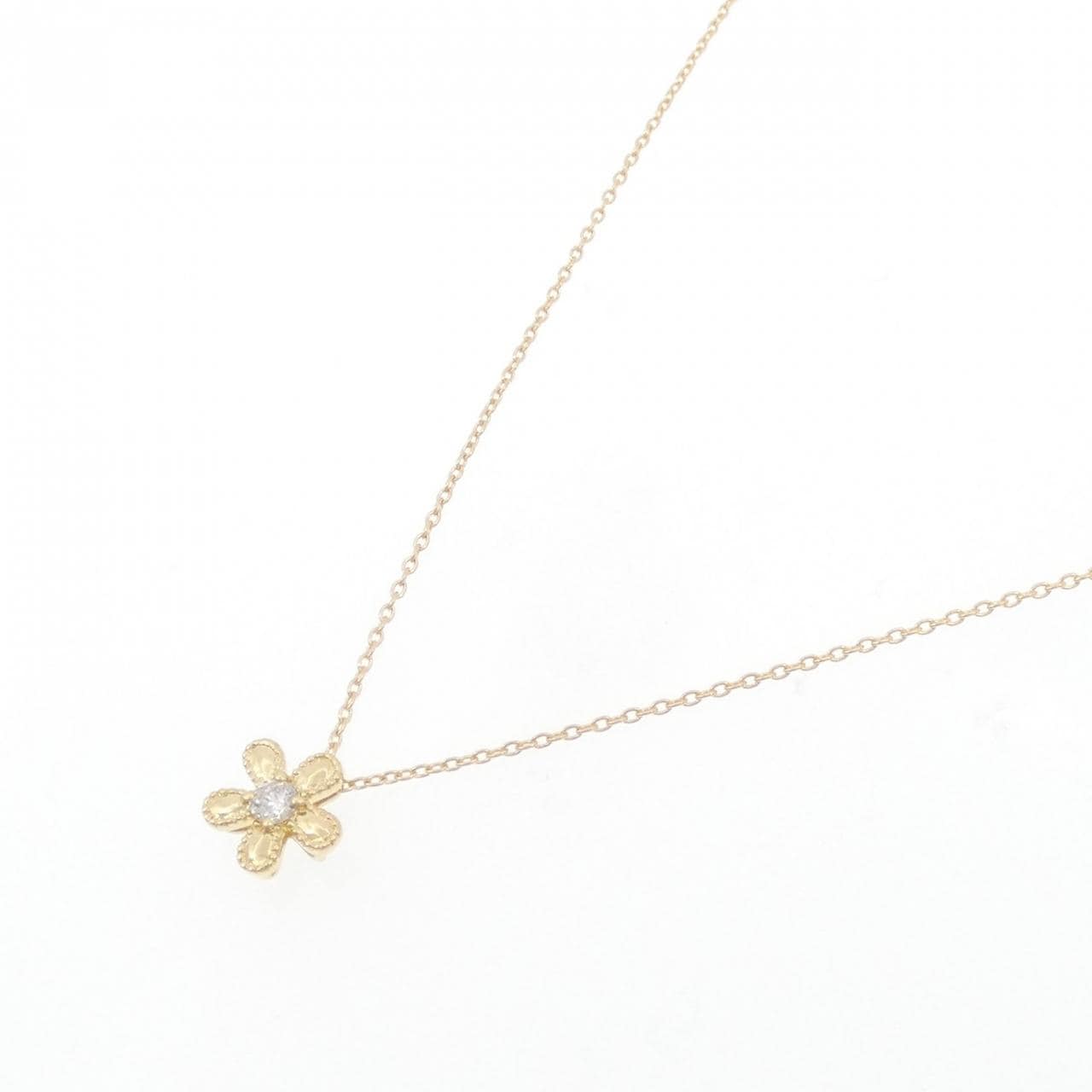K18YG フラワー ダイヤモンド ネックレス 0.07CT