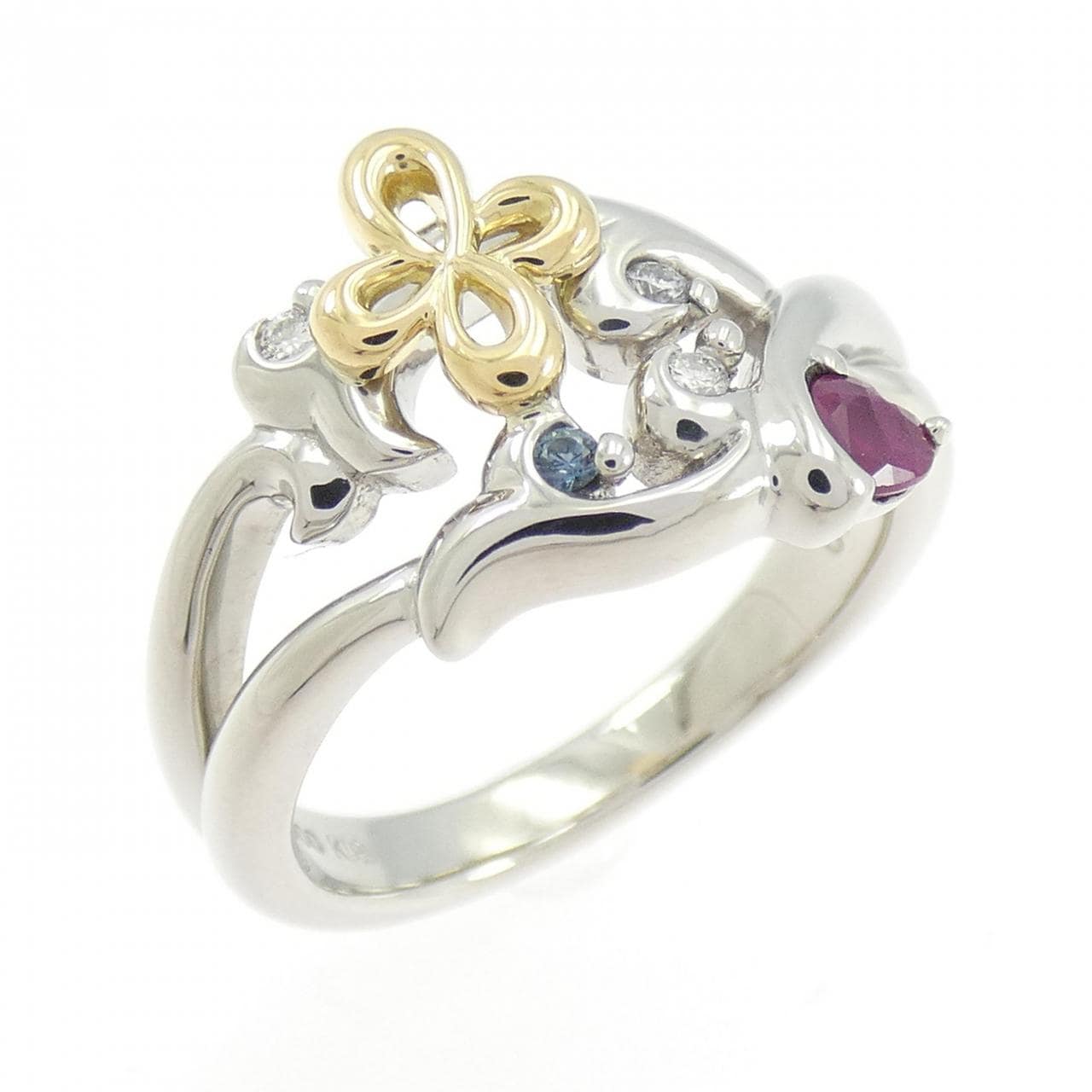 K18YG/PT900 カラーストーン リング