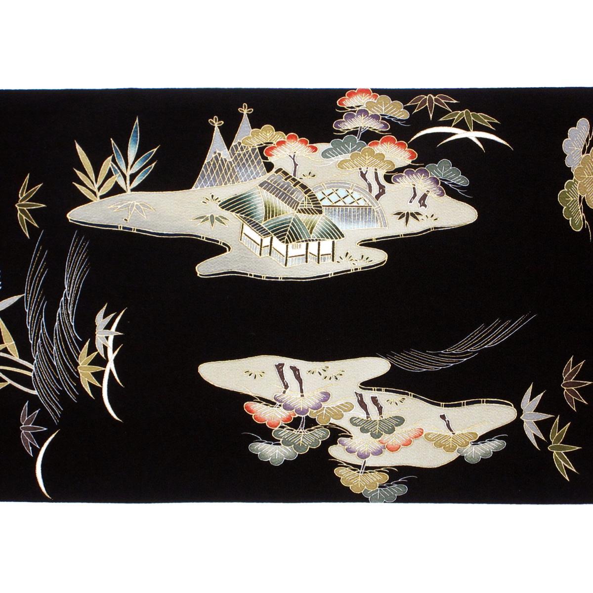 名古屋帯　ちりめん染帯　友禅金彩加工　開き名古屋