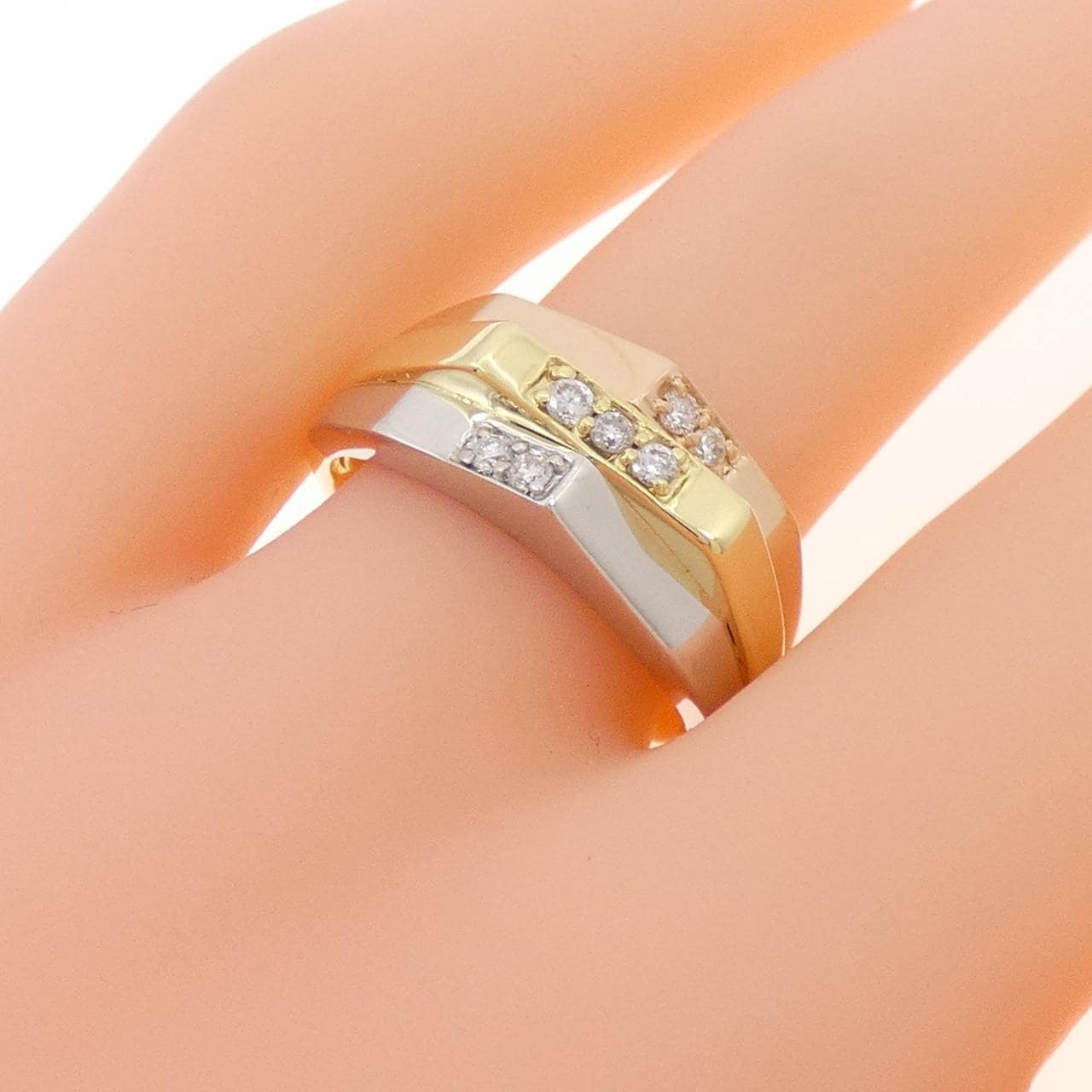 K18YG/PT900/K18PG ダイヤモンド リング 0.14CT
