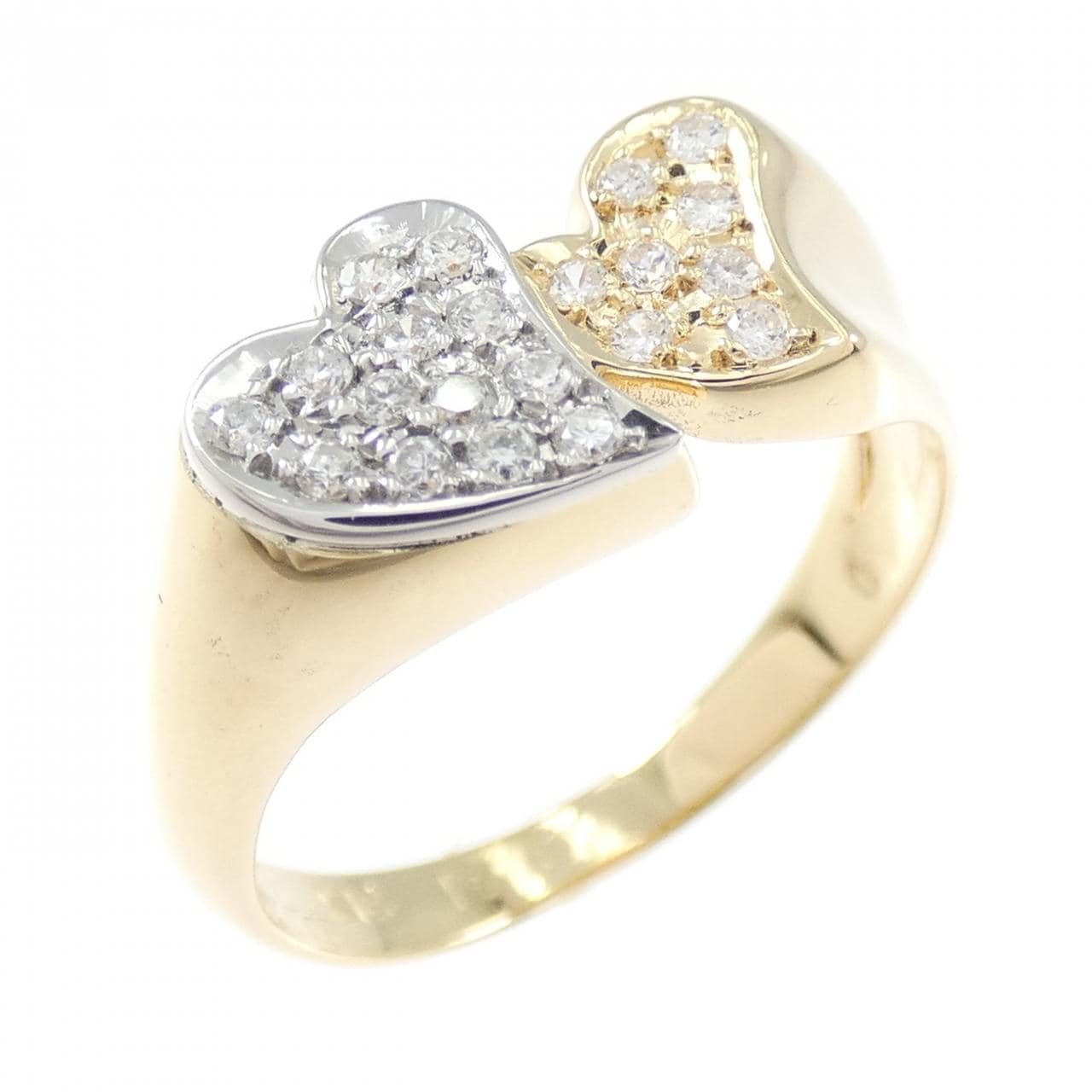 K18YG/PT900 ハート ダイヤモンド リング