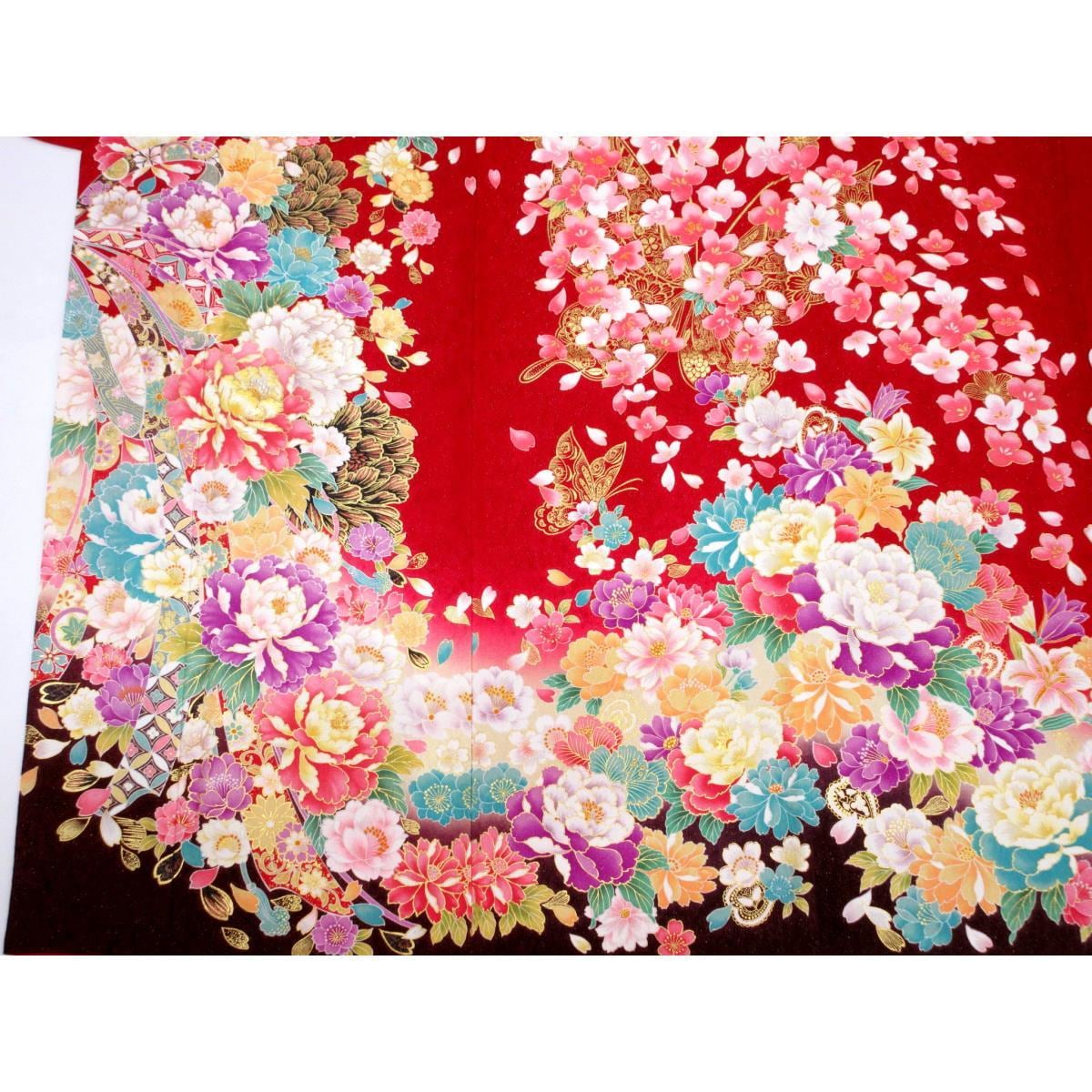 振袖　銀通しボカシ染　友禅金彩加工　刺繍入り　身幅２Ｌ寸