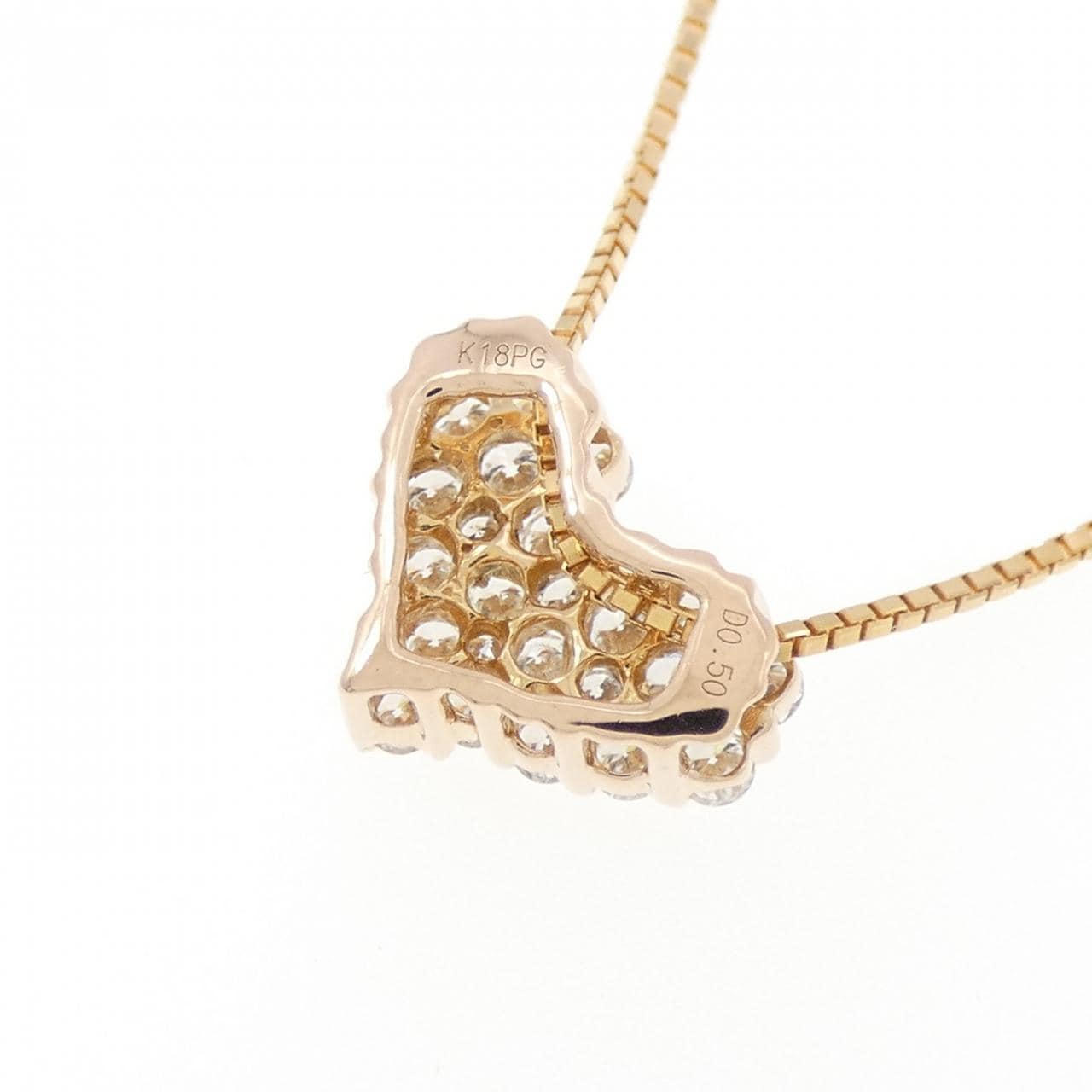 K18PG ハート パヴェ ダイヤモンド ネックレス 0.50CT