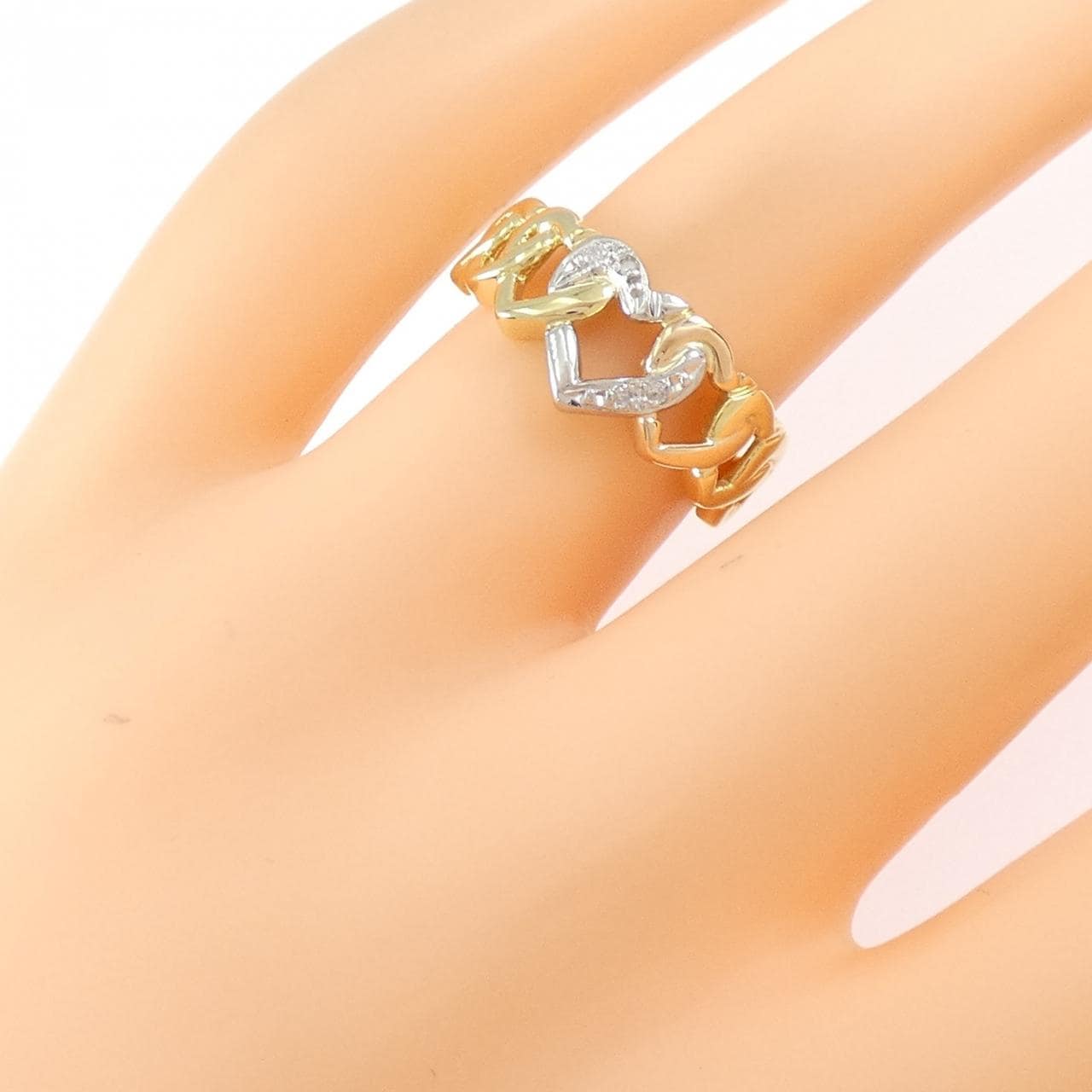 K18YG/PT900/K18PG ハート ダイヤモンド リング 0.02CT