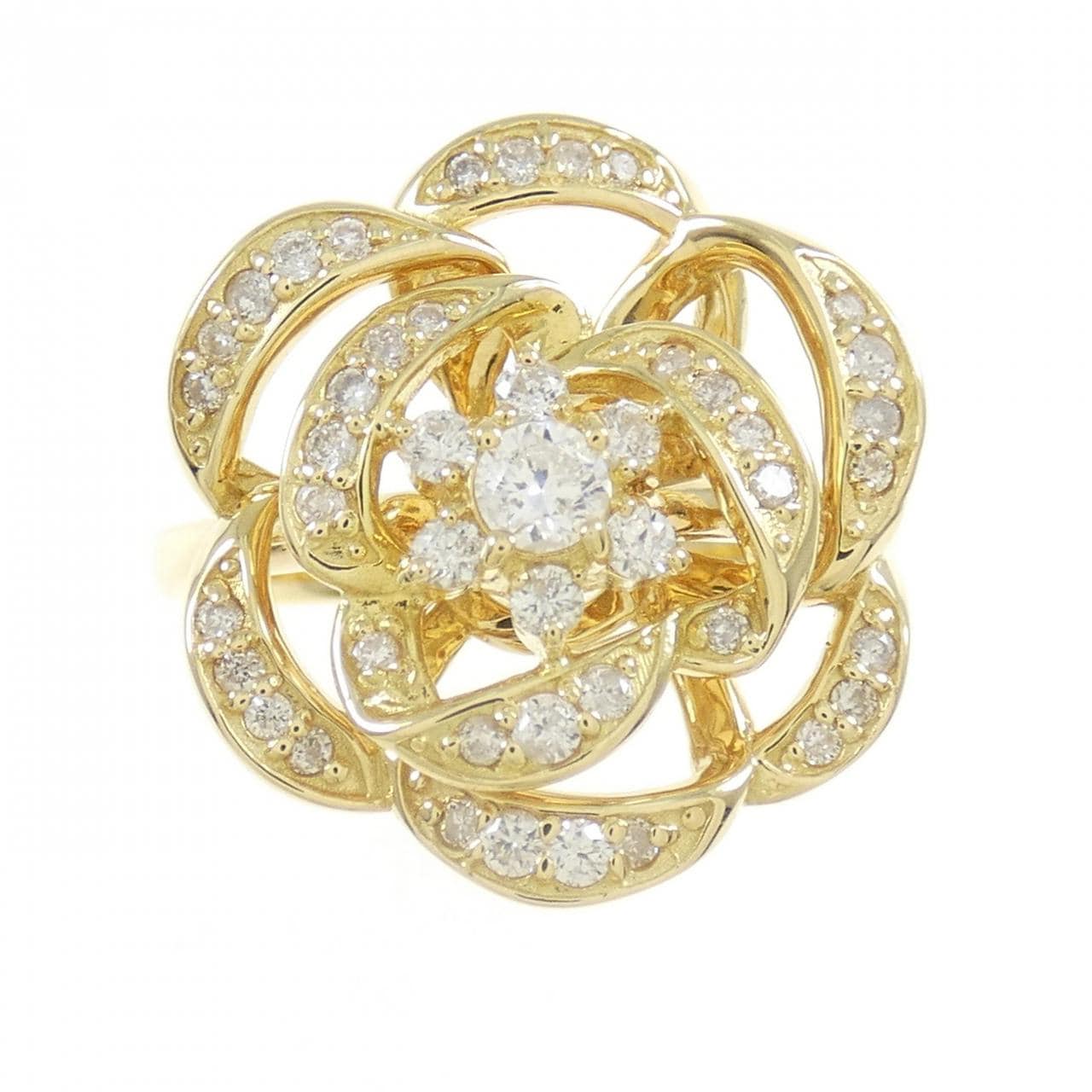 K18YG フラワー ダイヤモンド リング 0.42CT