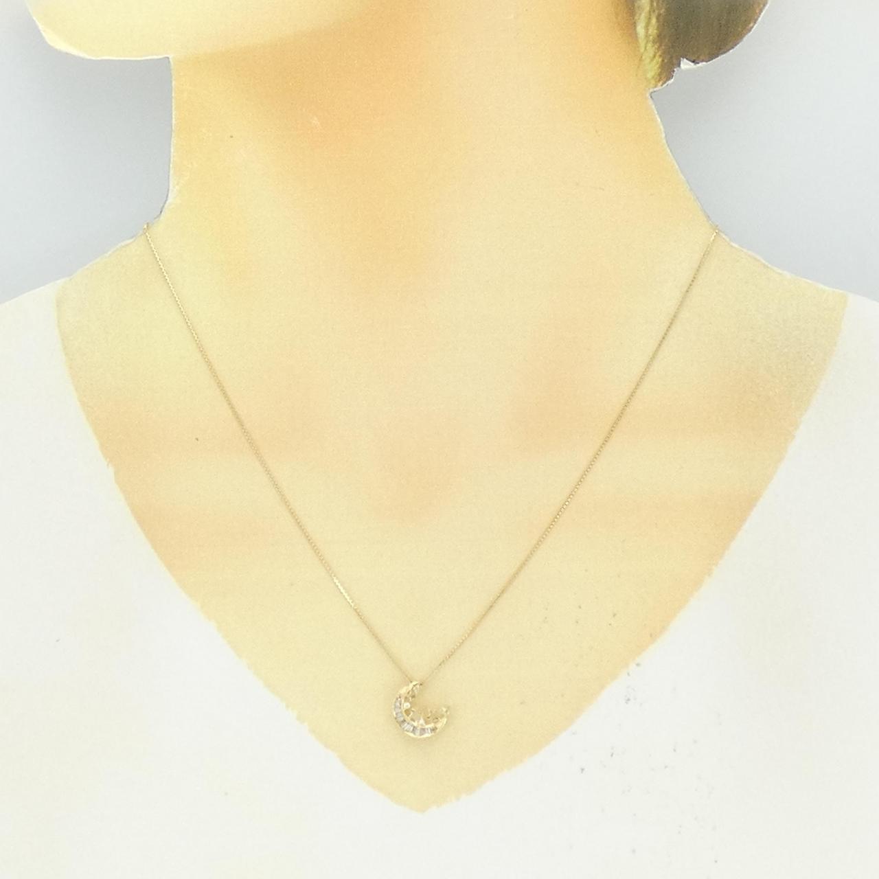 K18YG Moon x Star Diamond Necklace 0.15CT
