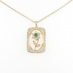 750YG/K18YG フラワー エメラルド ネックレス