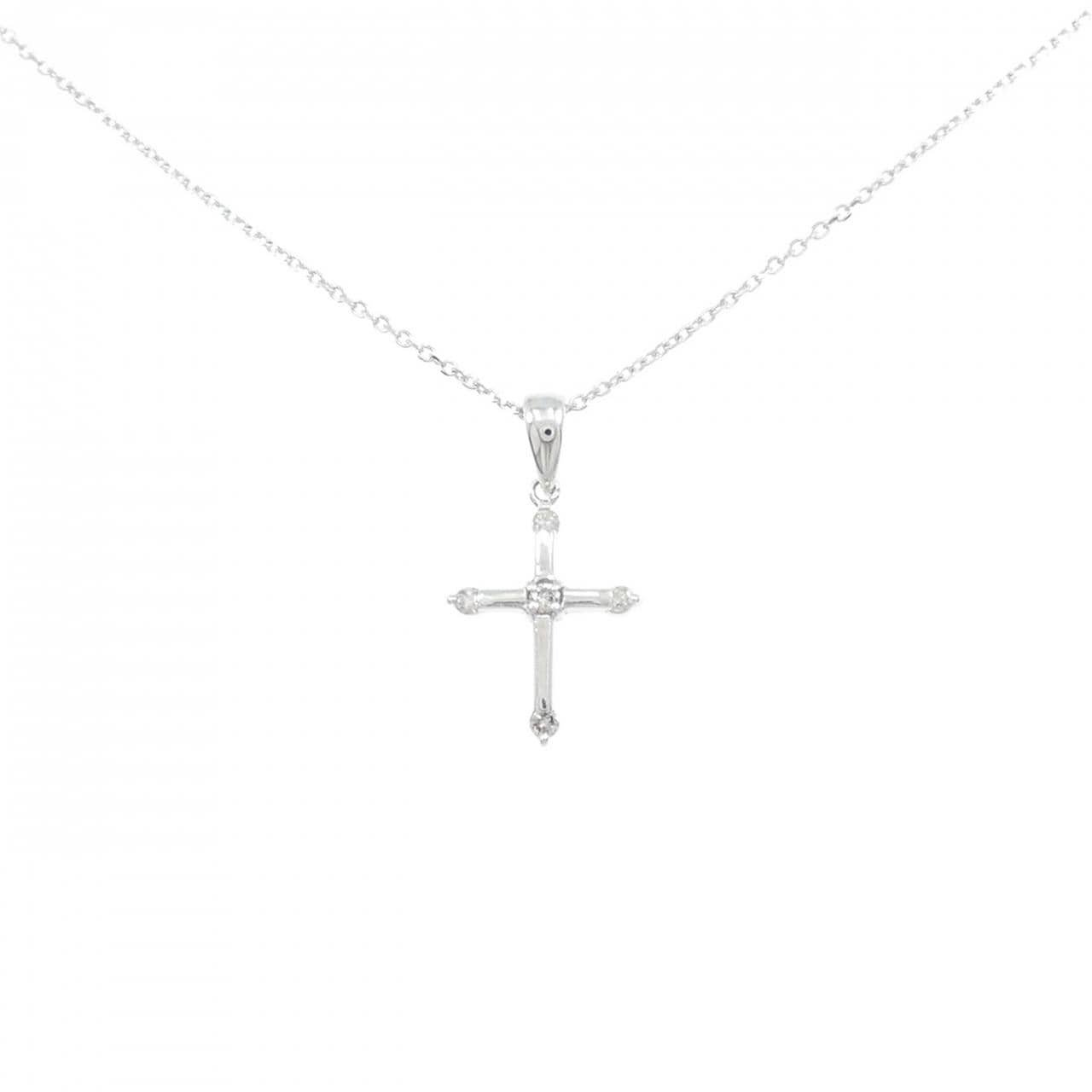 K18WG クロス ダイヤモンド ネックレス 0.07CT