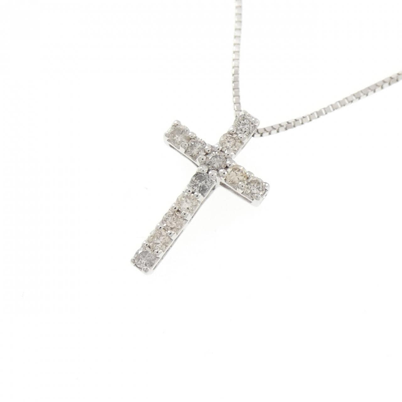 K10WG クロス ダイヤモンド ネックレス 0.20CT