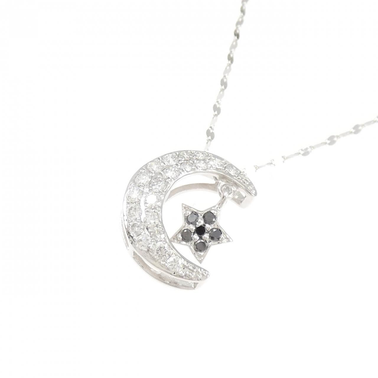 K18WG ムーン×スター ダイヤモンド ネックレス 0.25CT