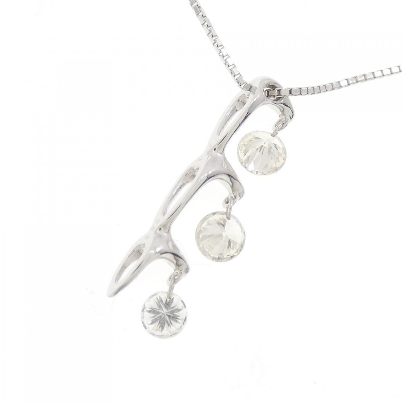 K18WG スリーストーン ダイヤモンド ネックレス 0.50CT