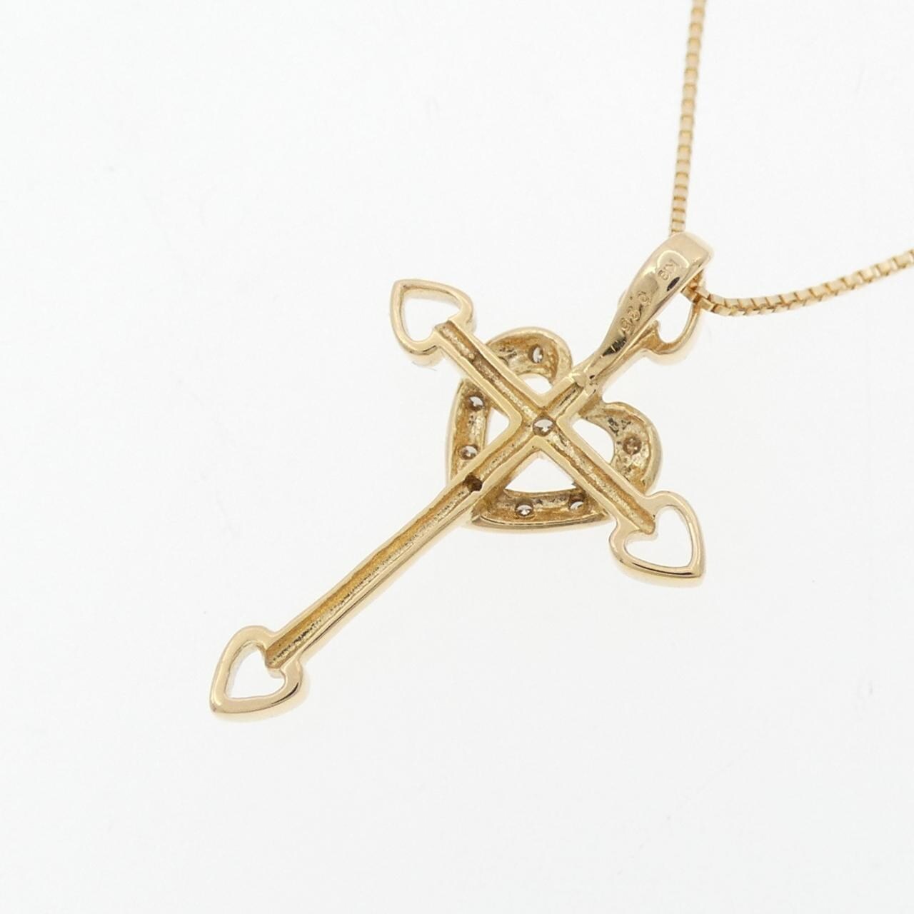 K18YG クロス×ハート ダイヤモンド ネックレス 0.05CT