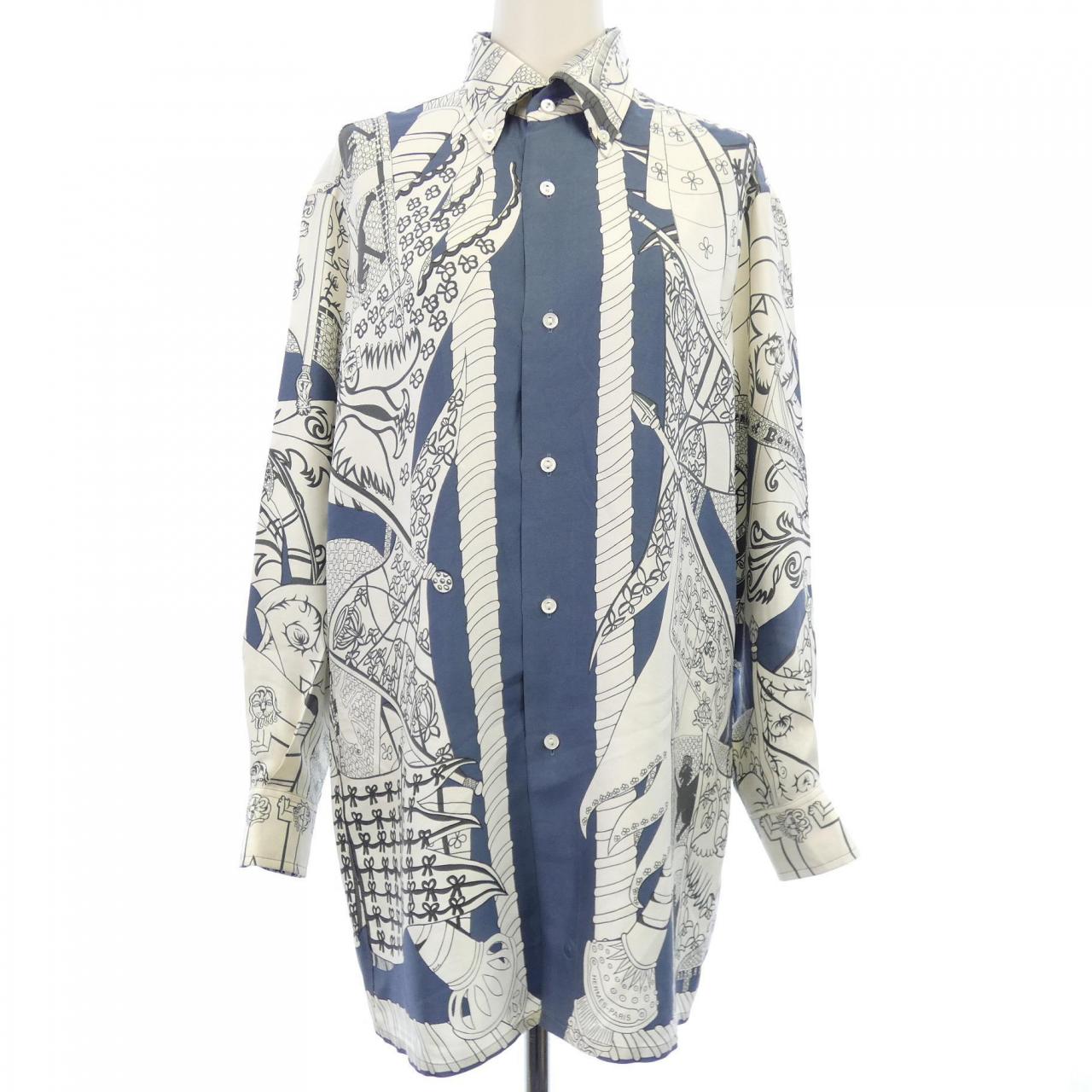 【ヴィンテージ】エルメス HERMES ETENDARDS ET BONNIERES ツイルレーヌ. S／Sシャツ