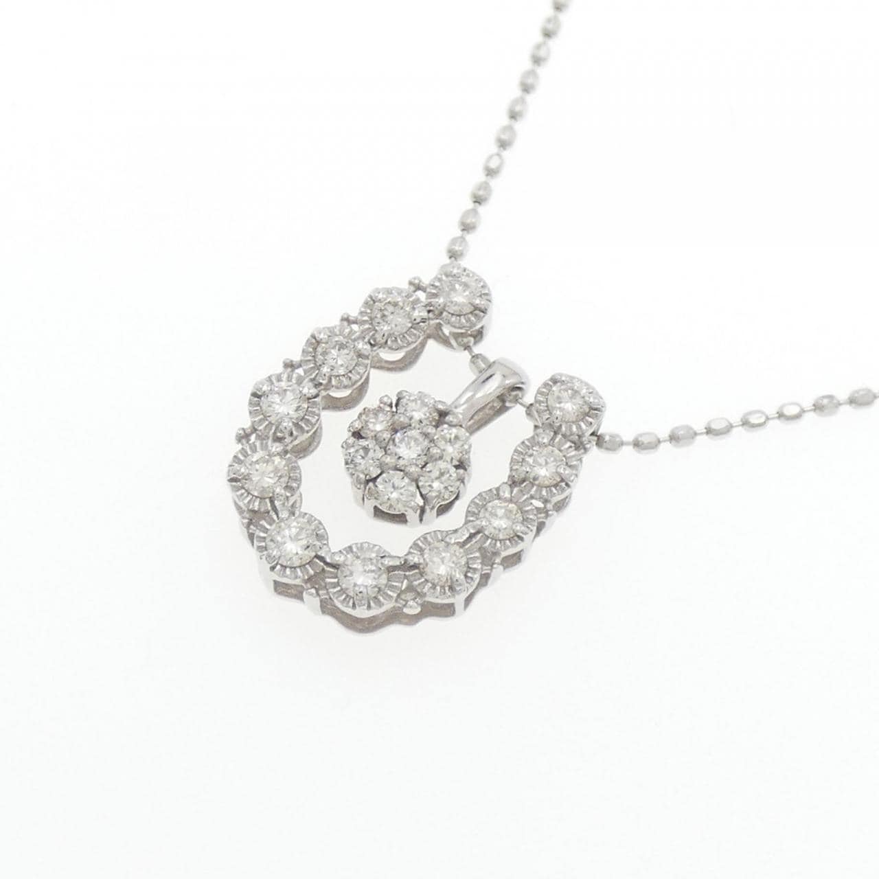 K18WG 2WAY ホースシュー ダイヤモンド ネックレス 0.17CT