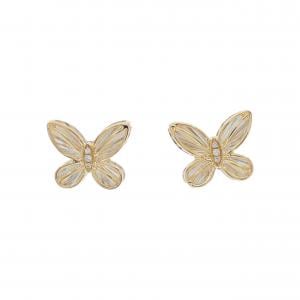 【新品】K18YG バタフライ ダイヤモンド ピアス 0.02CT
