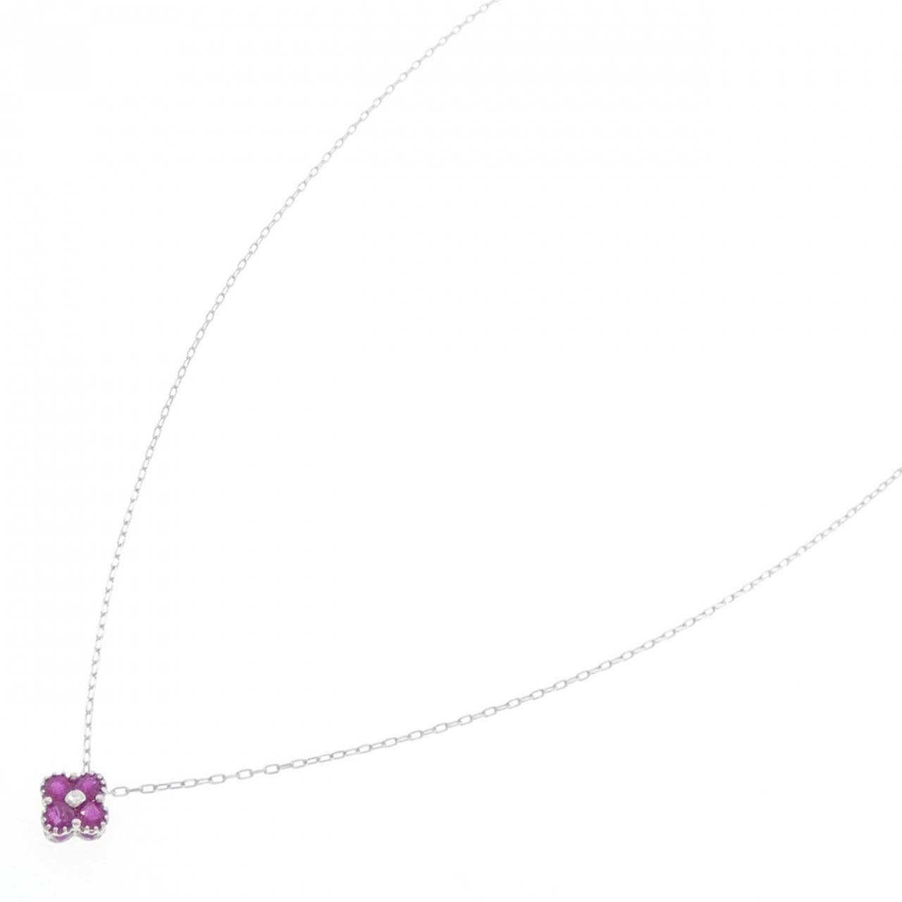 K18WG フラワー ルビー ネックレス