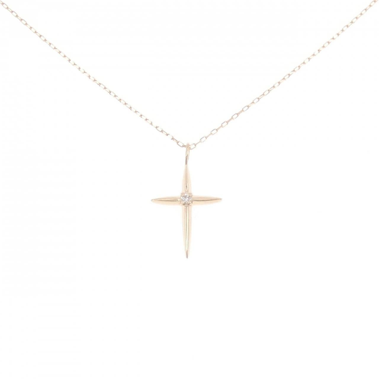 K10PG クロス ダイヤモンド ネックレス 0.01CT
