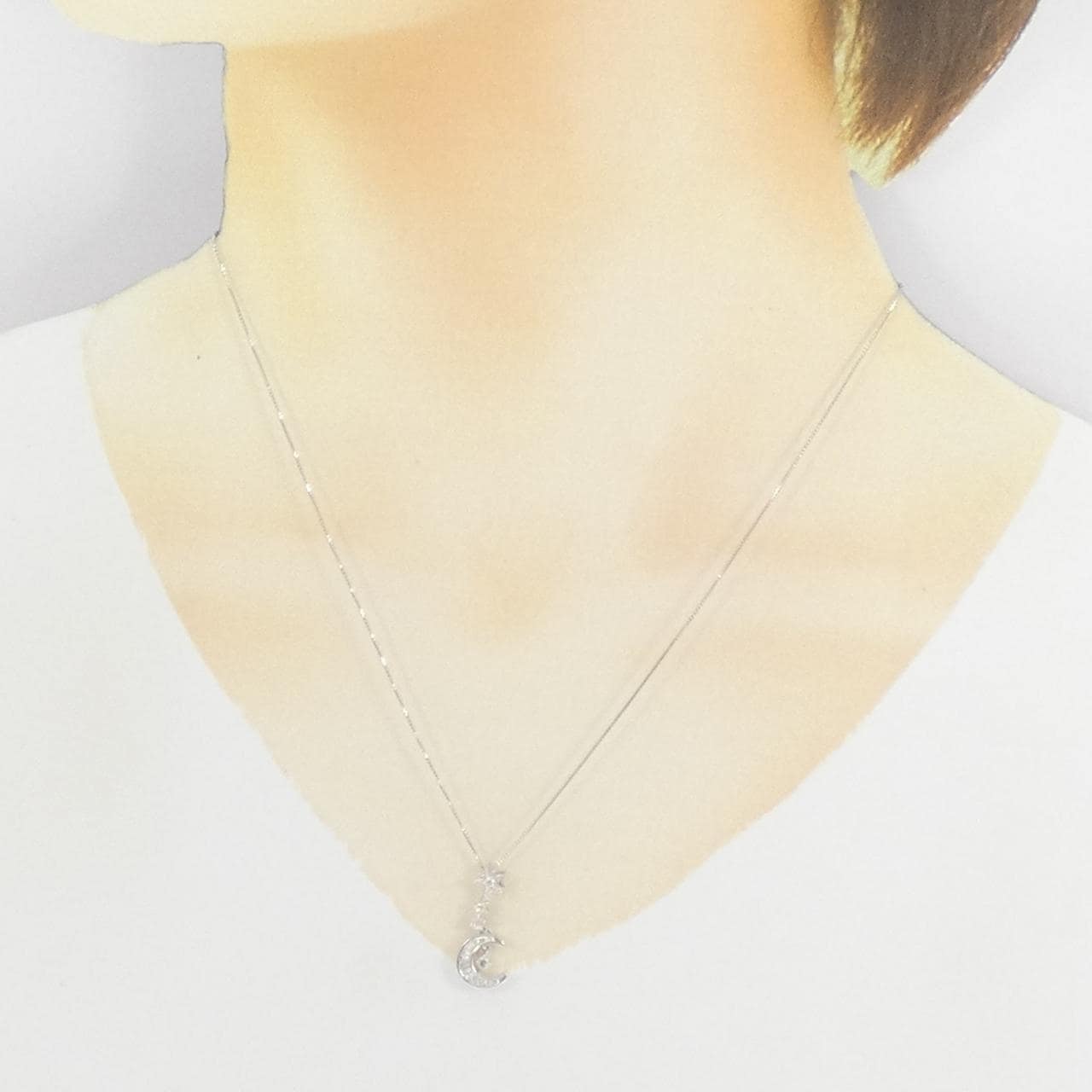 K18WG ムーン×スター ダイヤモンド ネックレス 0.20CT