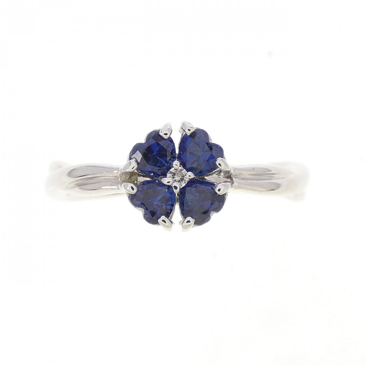 K18WG フラワー×ハート サファイヤ リング 0.45CT