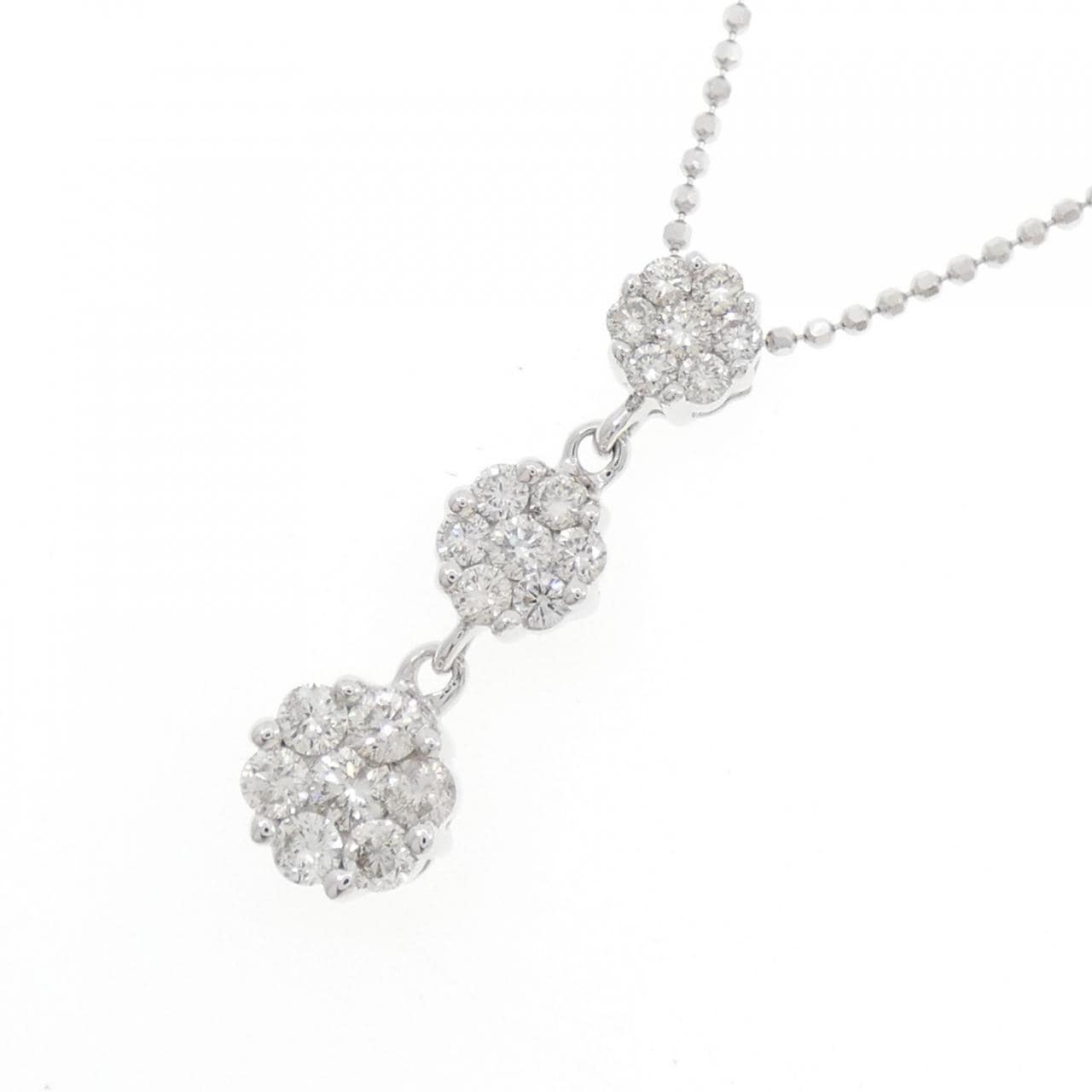 K18WG フラワー ダイヤモンド ネックレス 1.00CT