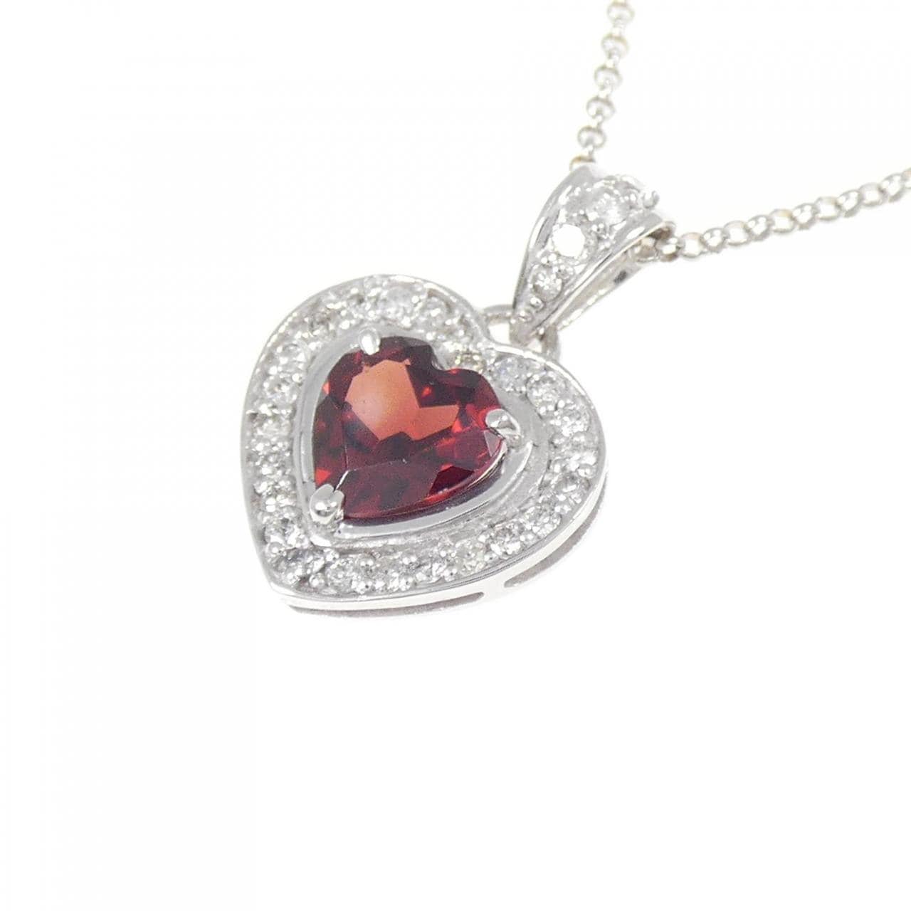 K18WG ハート ガーネット ネックレス 0.87CT