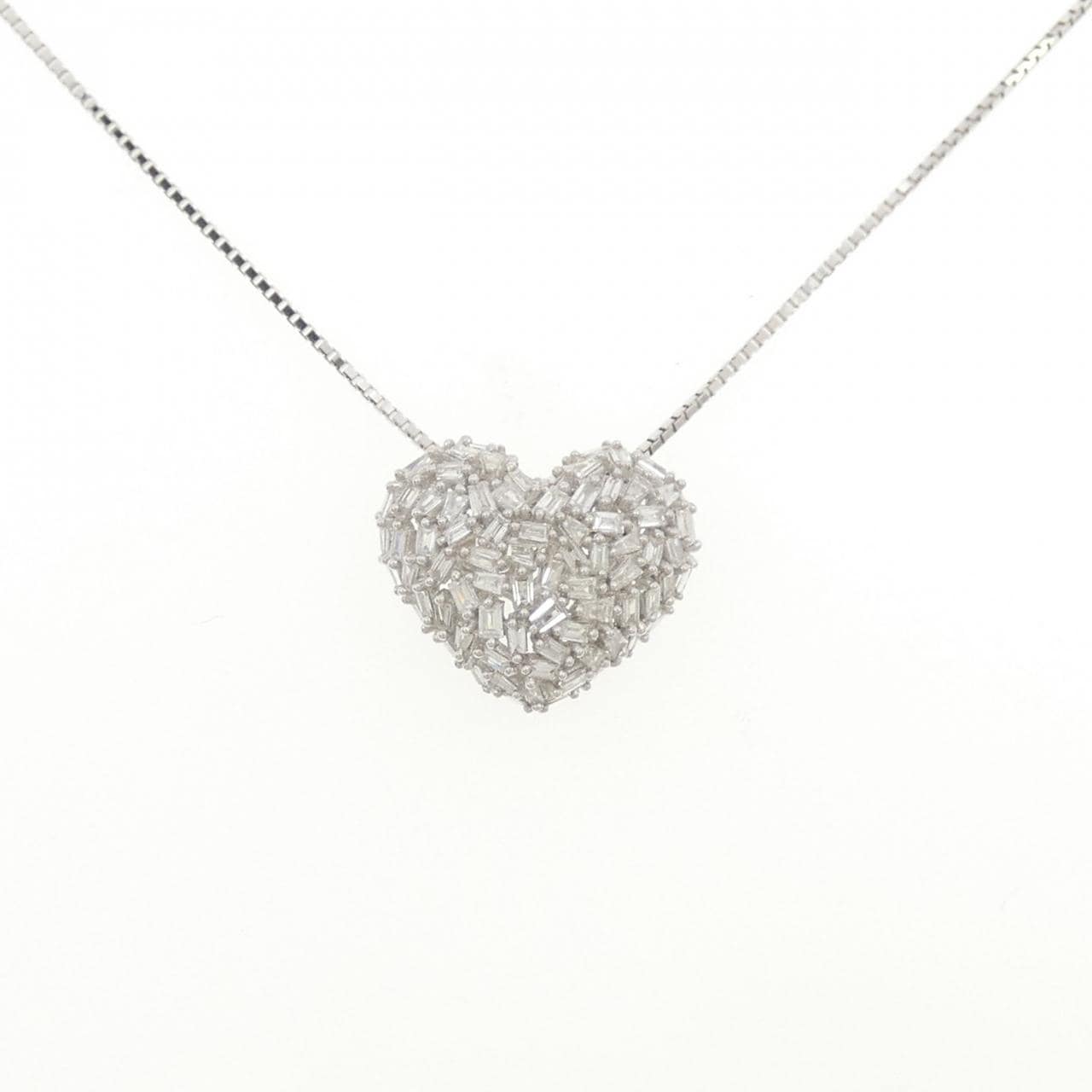 K18WG ハート パヴェ ダイヤモンド ネックレス 0.40CT