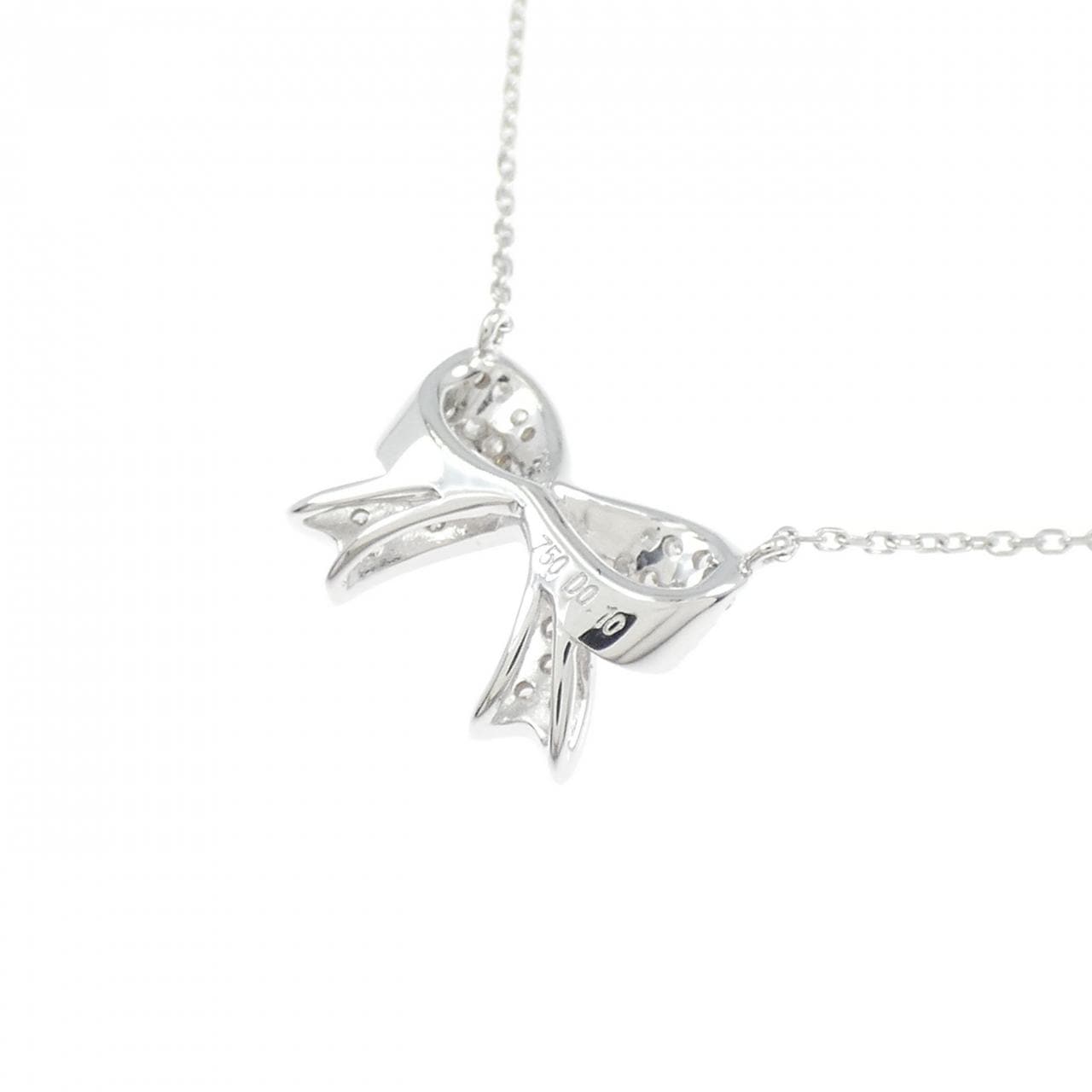 750WG リボン ダイヤモンド ネックレス 0.10CT