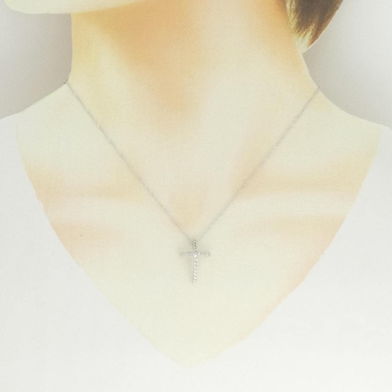 K18WG クロス ダイヤモンド ネックレス 0.21CT