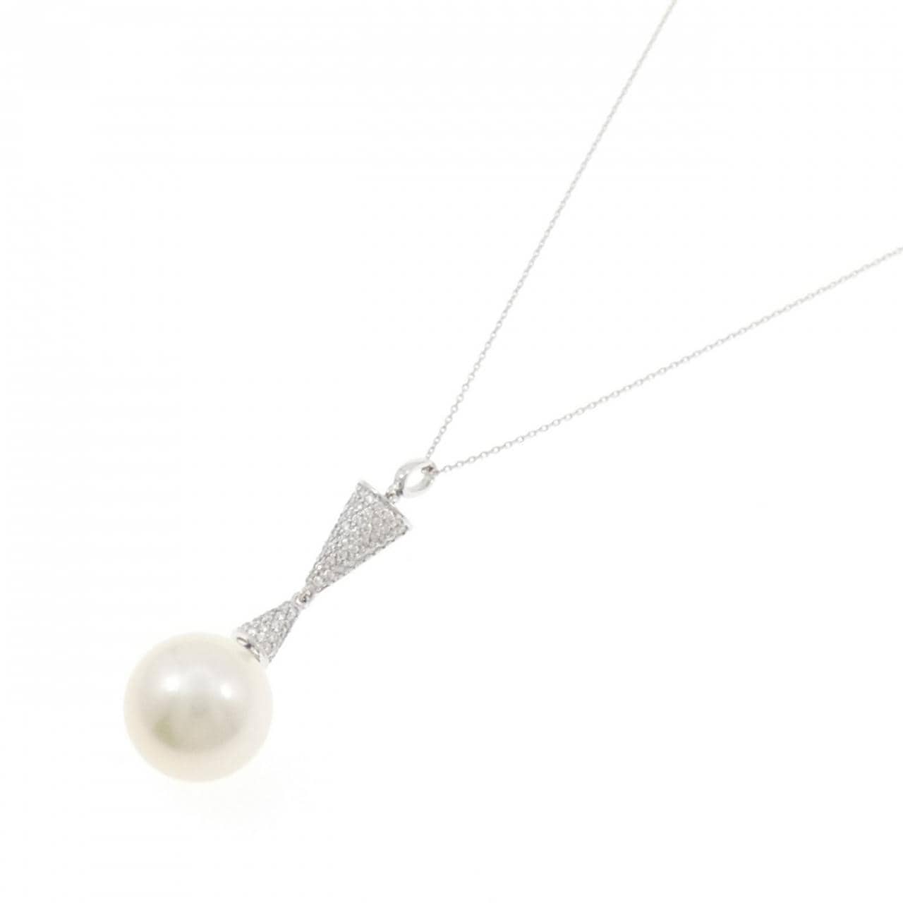 K18WG 白蝶パール ネックレス 14.8mm