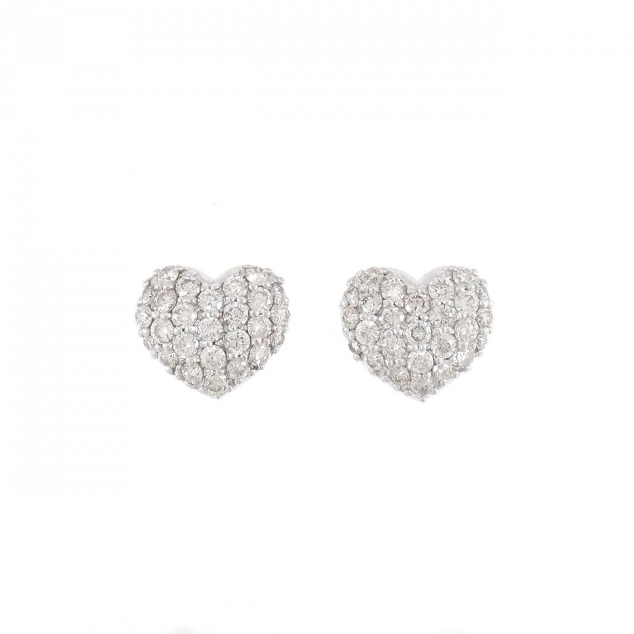 K18WG ハート パヴェ ダイヤモンド ピアス 1.00CT