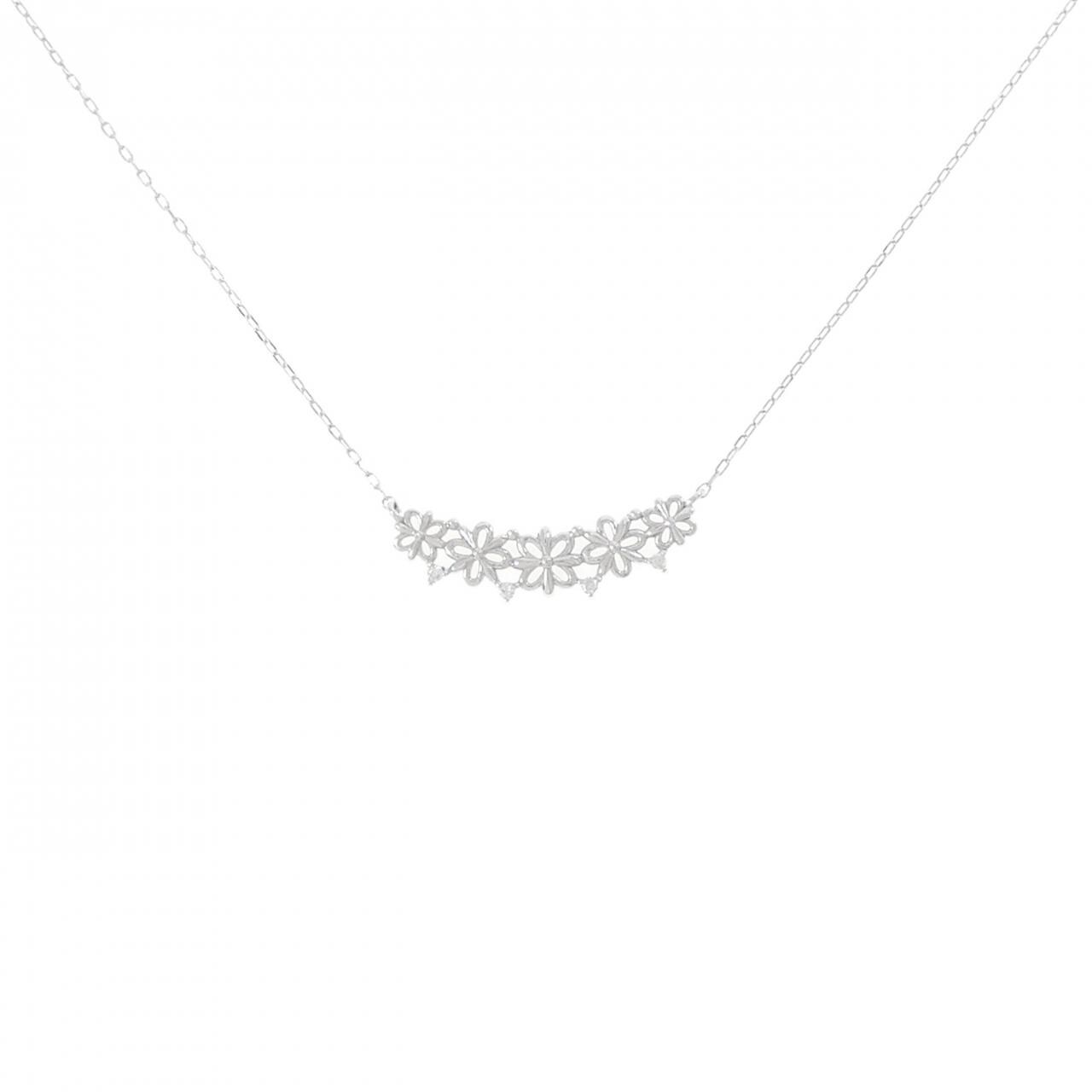 K18WG フラワー ダイヤモンド ネックレス 0.02CT