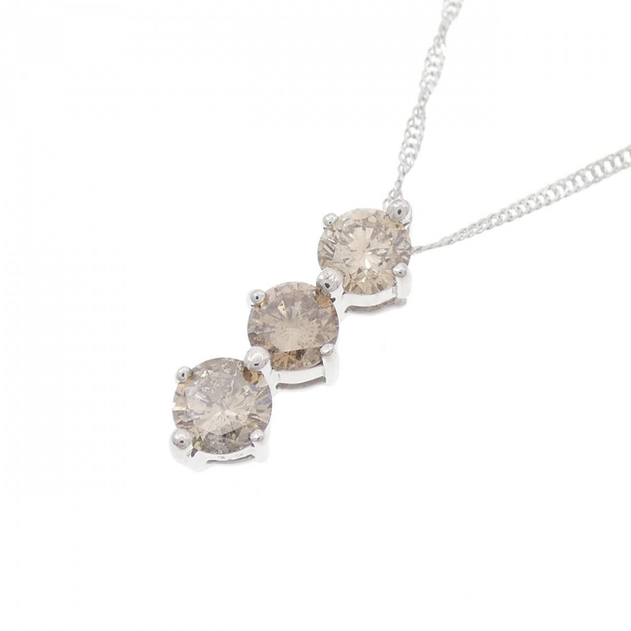 K18WG Three Stone Diamond Necklace 1.0CT