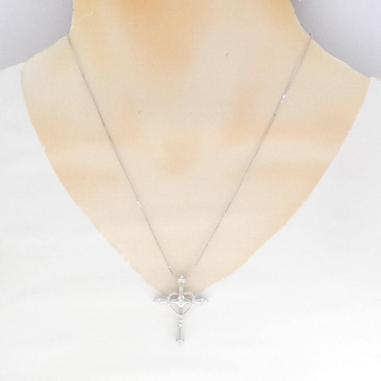 K18WG Cross and Heart Diamond Necklace