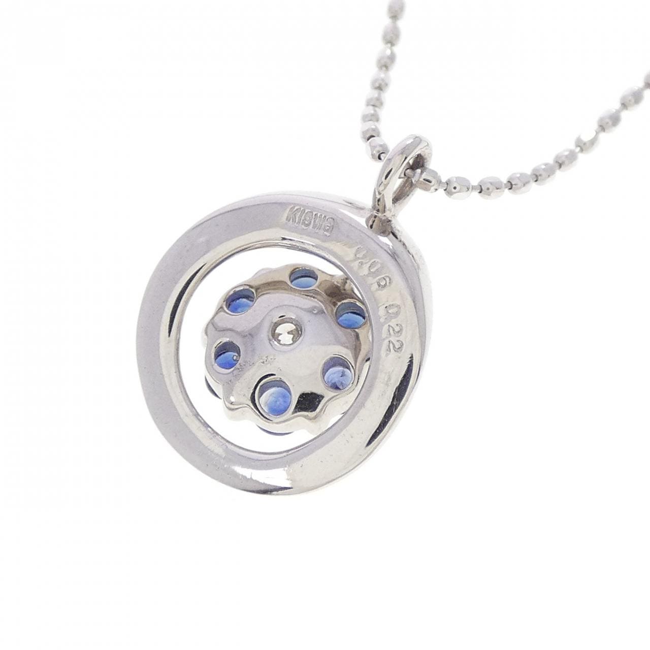 K18WG フラワー サファイヤ ネックレス 0.22CT