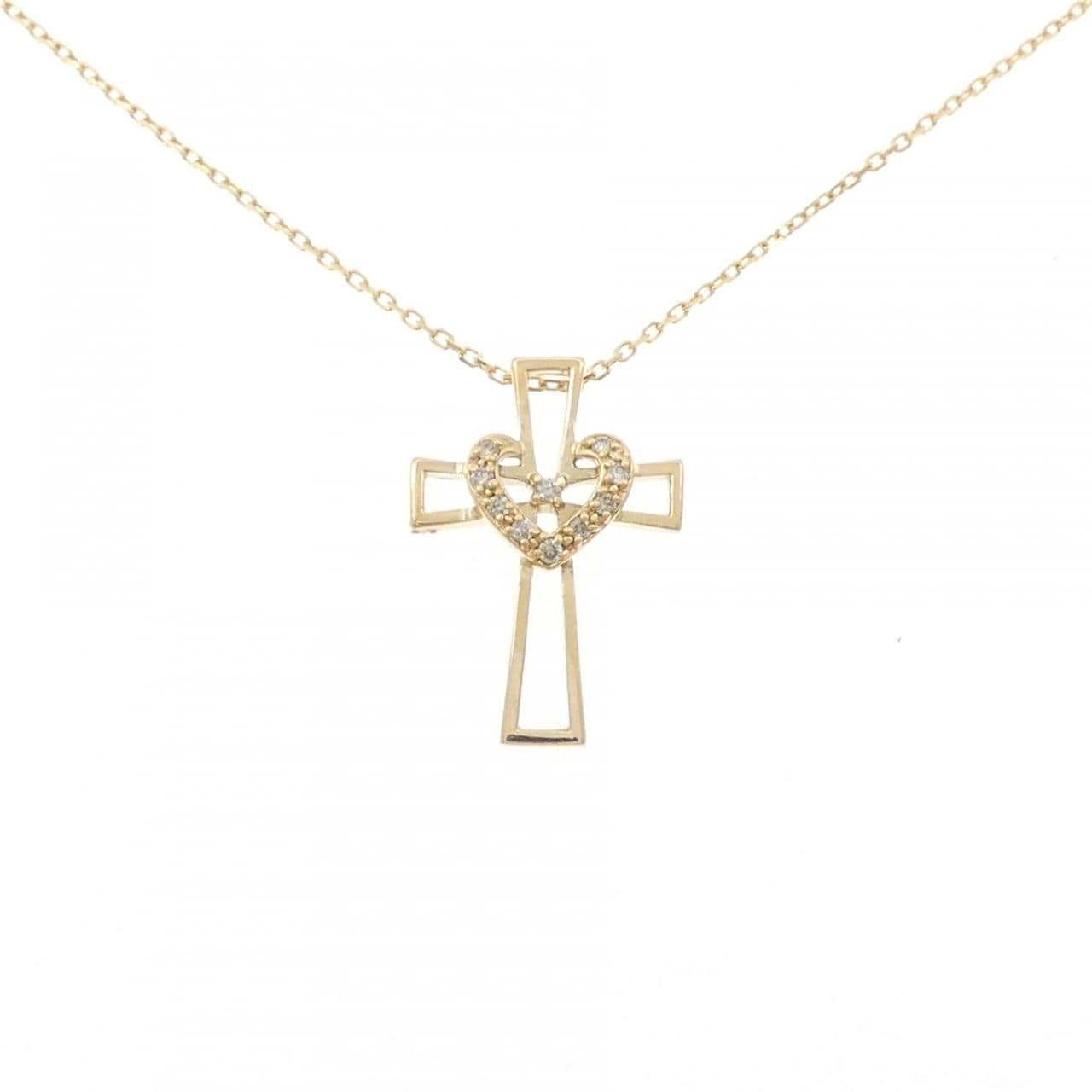 K18YG クロス×ハート ダイヤモンド ネックレス 0.05CT